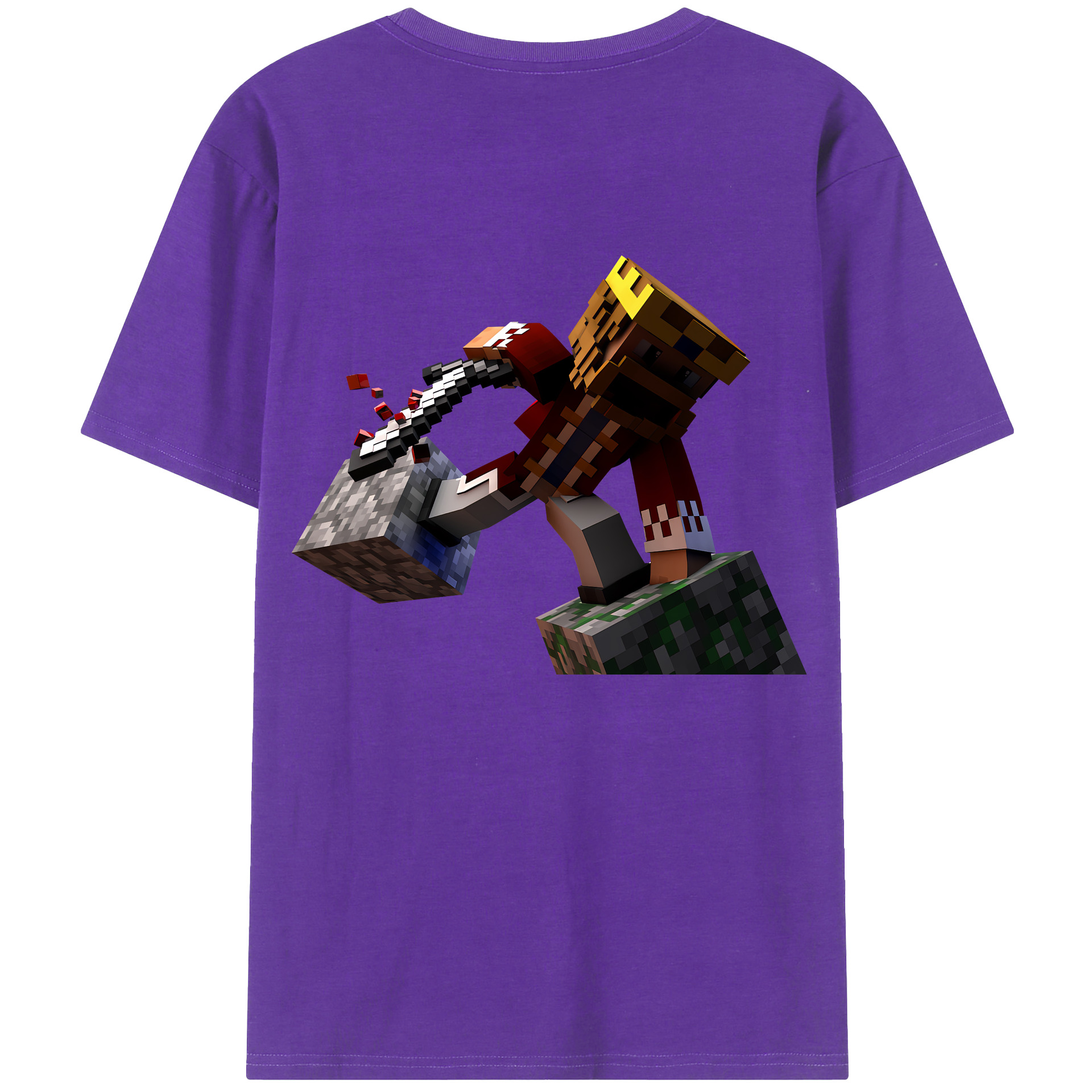（画像用） マインクラフト ブロックの世界 Minecraft MC Block world 綿100％半袖Tシャツ（背面プリント）