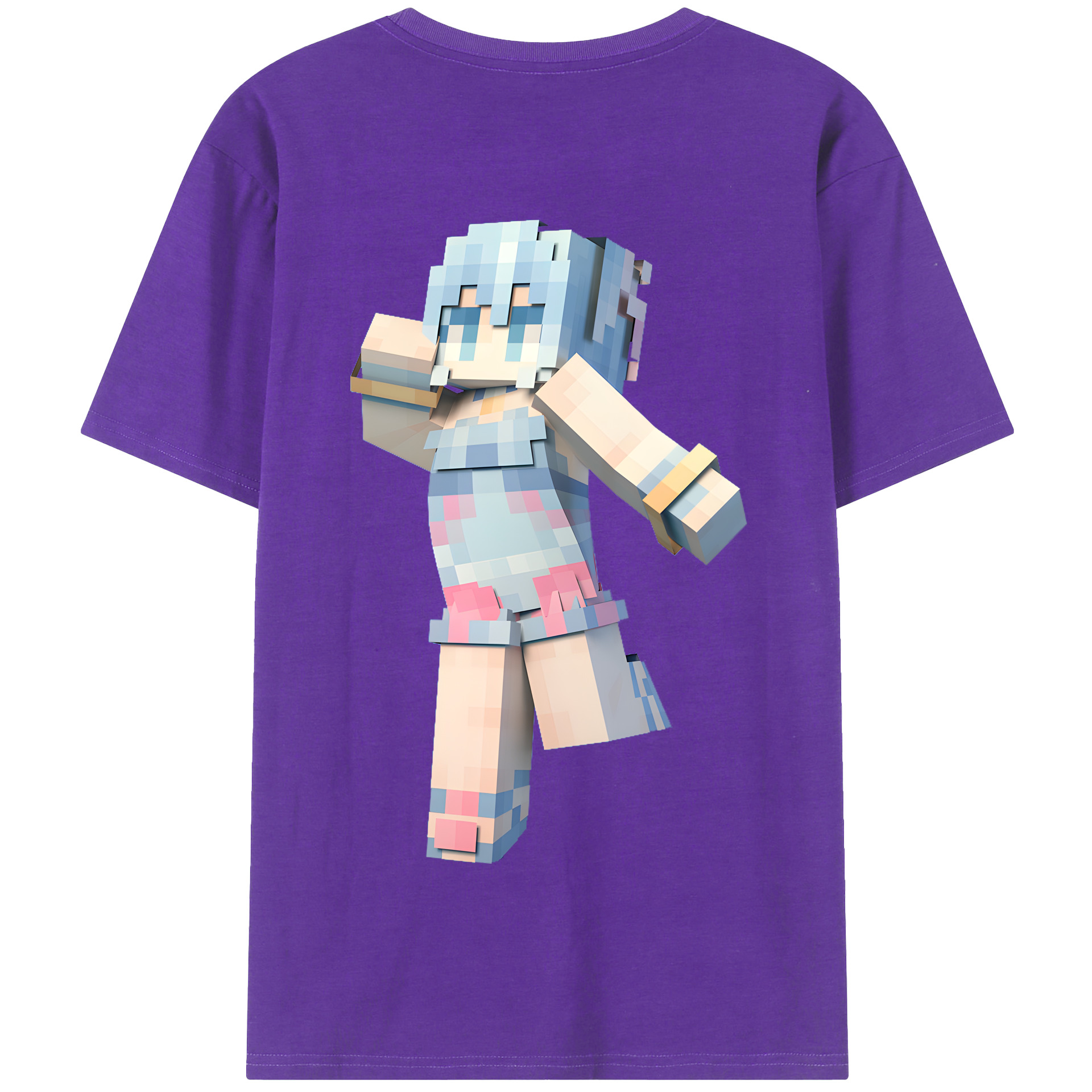 （画像用） マインクラフト ブロックの世界 Minecraft MC Block world 綿100％半袖Tシャツ（背面プリント）