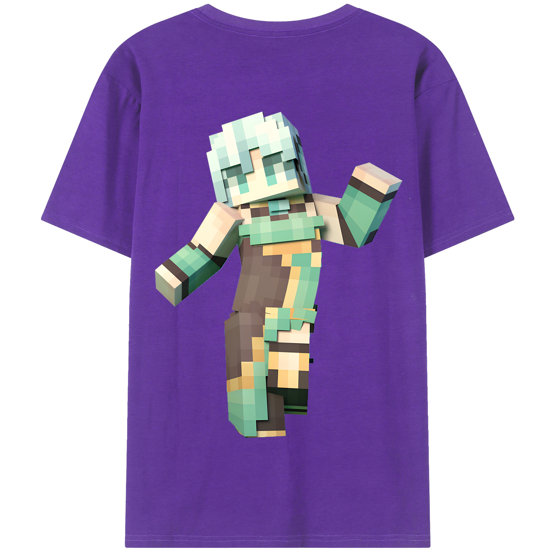 （画像用） マインクラフト ブロックの世界 Minecraft MC Block world 綿100％半袖Tシャツ（背面プリント）