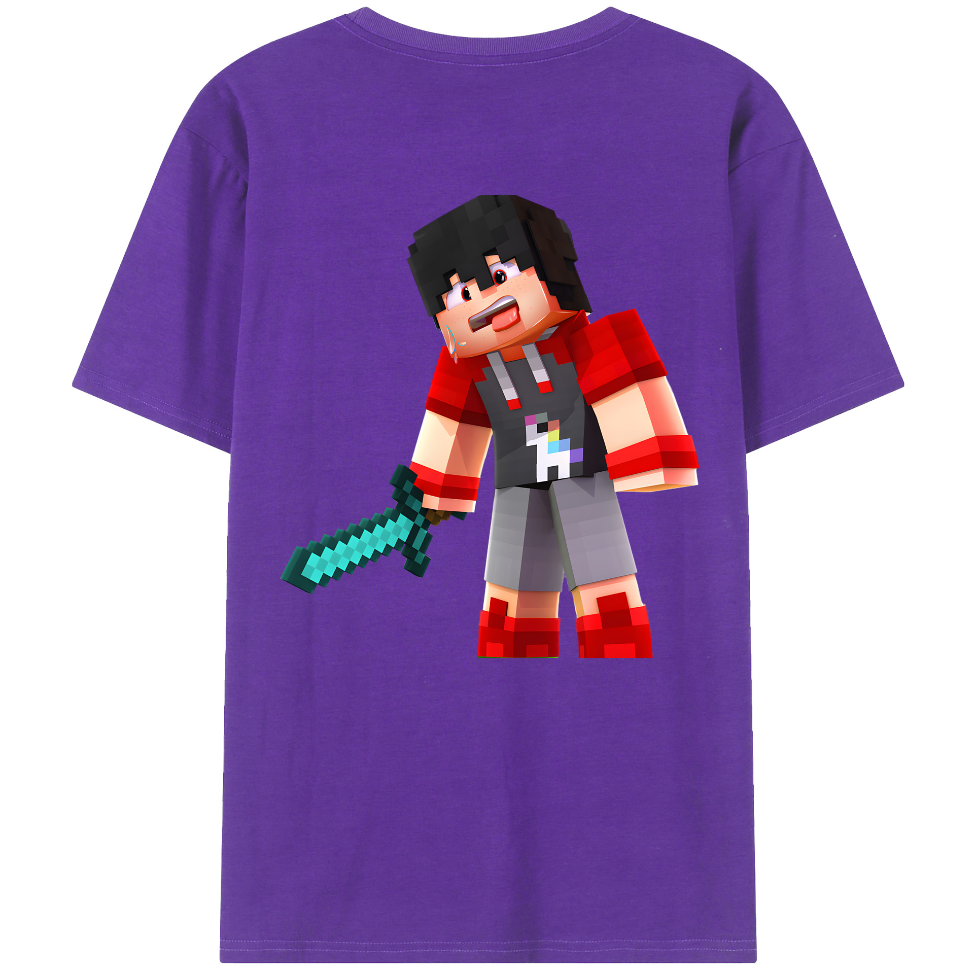 （画像用） マインクラフト ブロックの世界 Minecraft MC Block world 綿100％半袖Tシャツ（背面プリント）