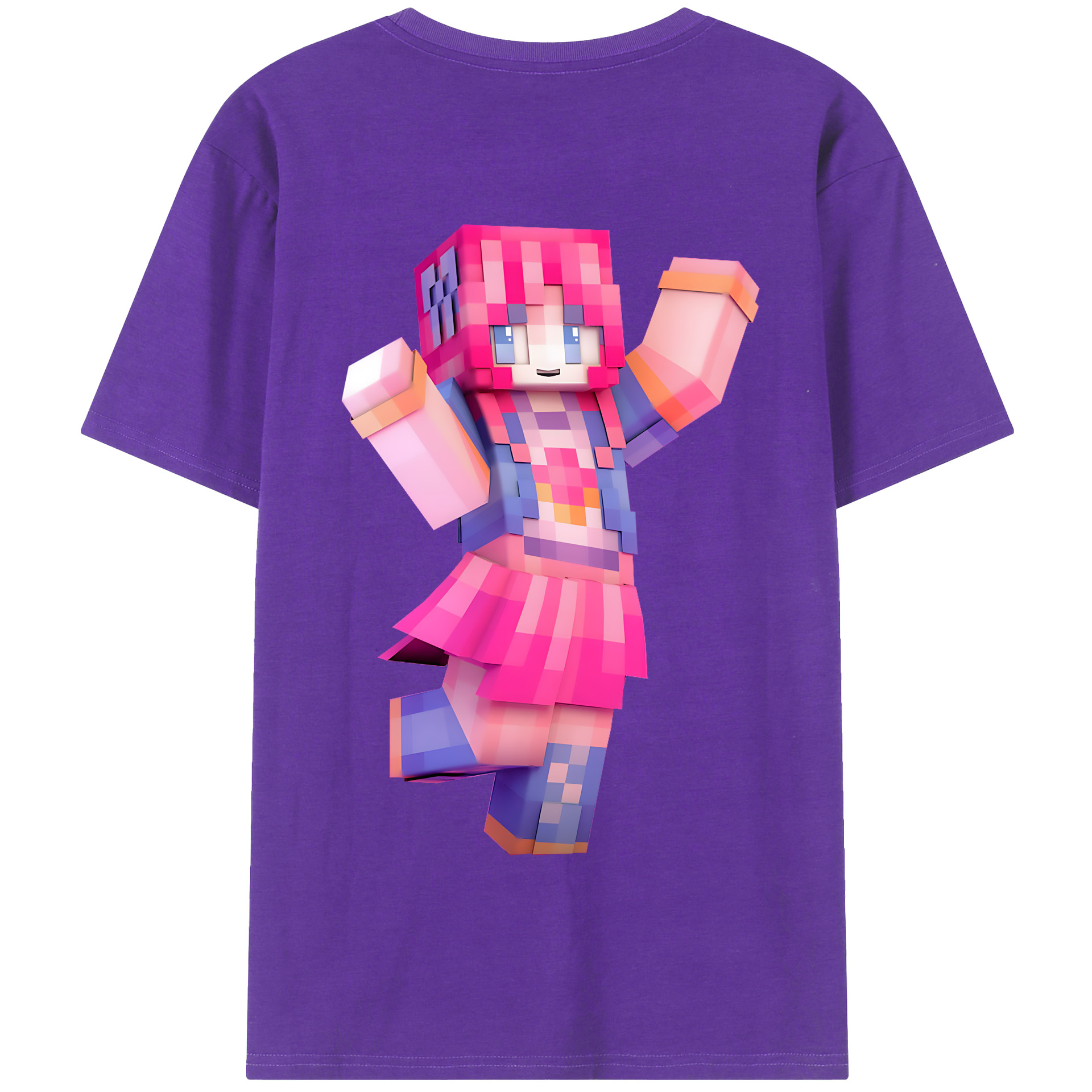 （画像用） マインクラフト ブロックの世界 Minecraft MC Block world 綿100％半袖Tシャツ（背面プリント）