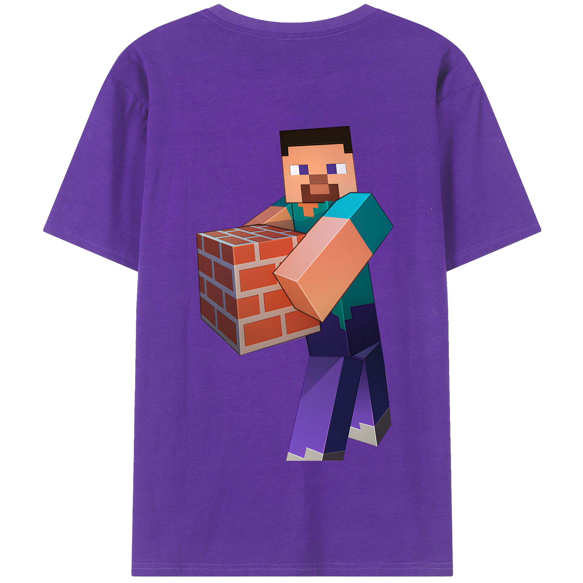 （画像用） マインクラフト ブロックの世界 Minecraft MC Block world 綿100％半袖Tシャツ（背面プリント）