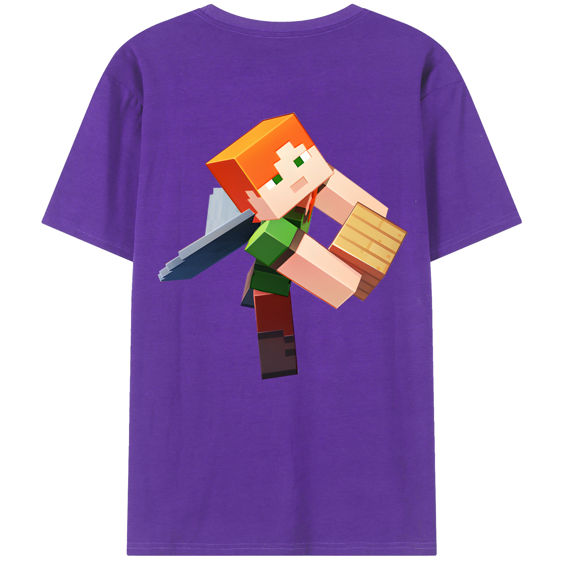 （画像用） マインクラフト ブロックの世界 Minecraft MC Block world 綿100％半袖Tシャツ（背面プリント）