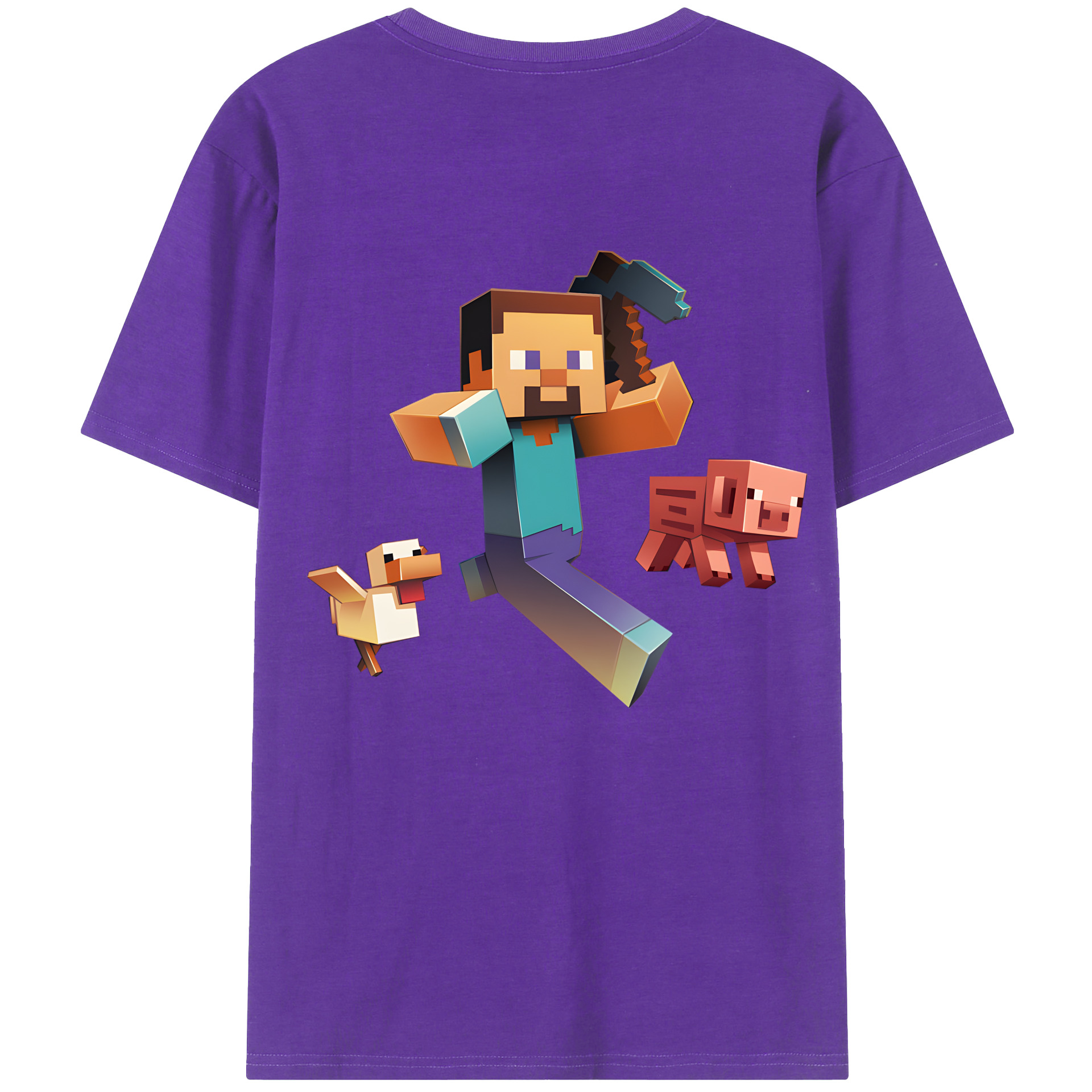 （画像用） マインクラフト ブロックの世界 Minecraft MC Block world 綿100％半袖Tシャツ（背面プリント）