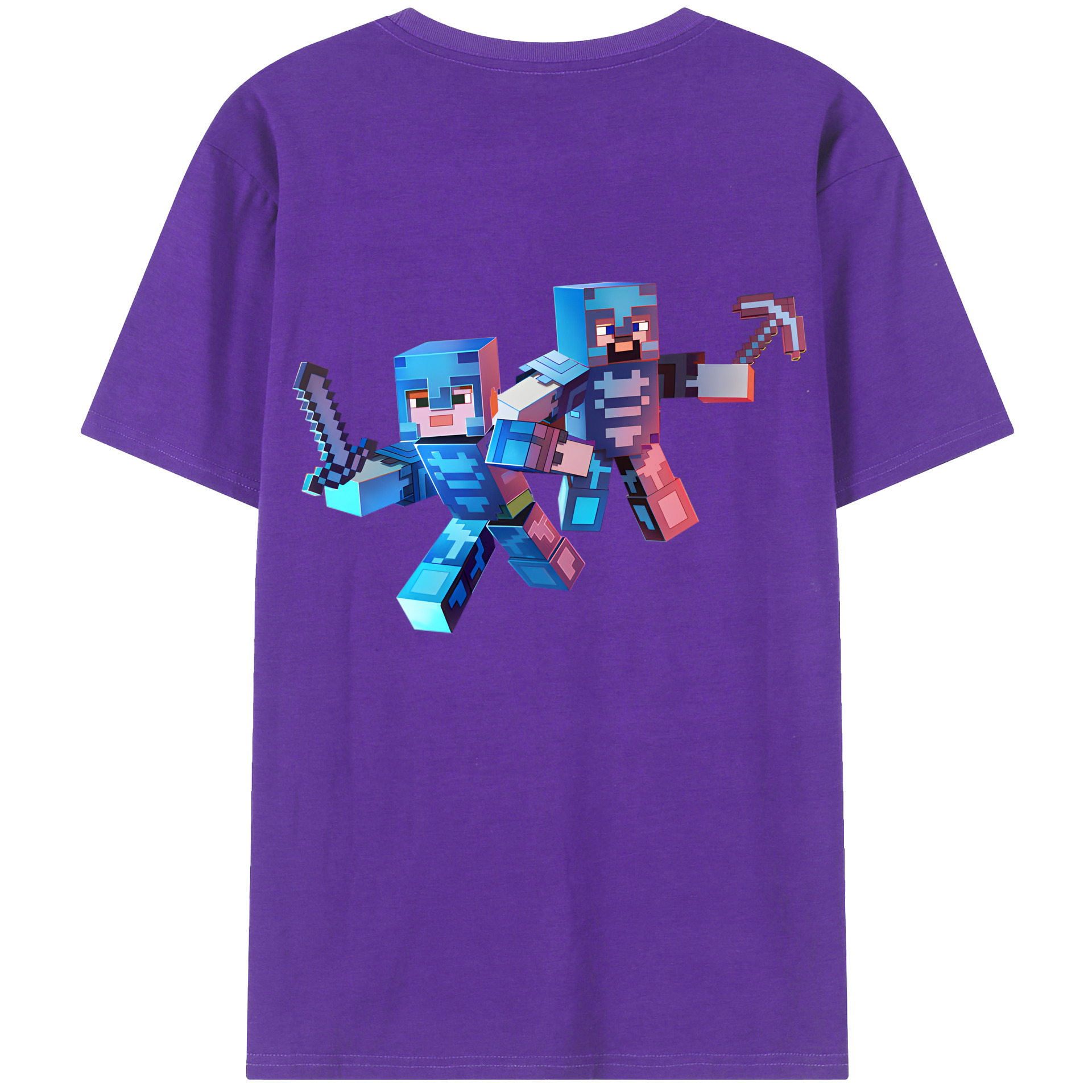 （画像用） マインクラフト ブロックの世界 Minecraft MC Block world 綿100％半袖Tシャツ（背面プリント）