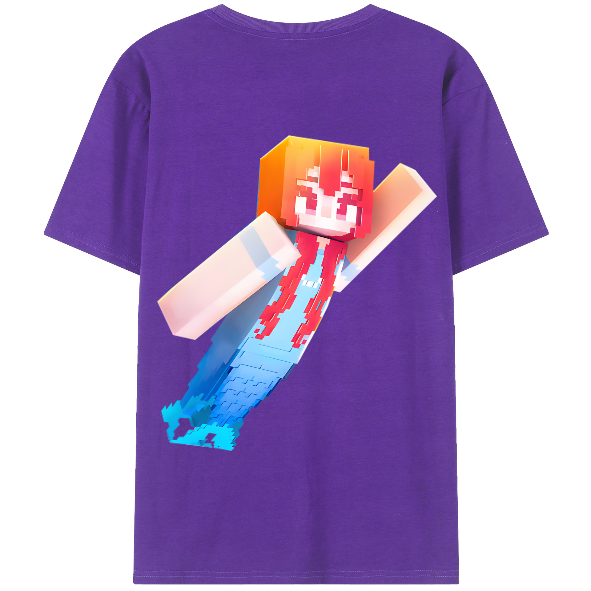 （画像用） マインクラフト ブロックの世界 Minecraft MC Block world 綿100％半袖Tシャツ（背面プリント）