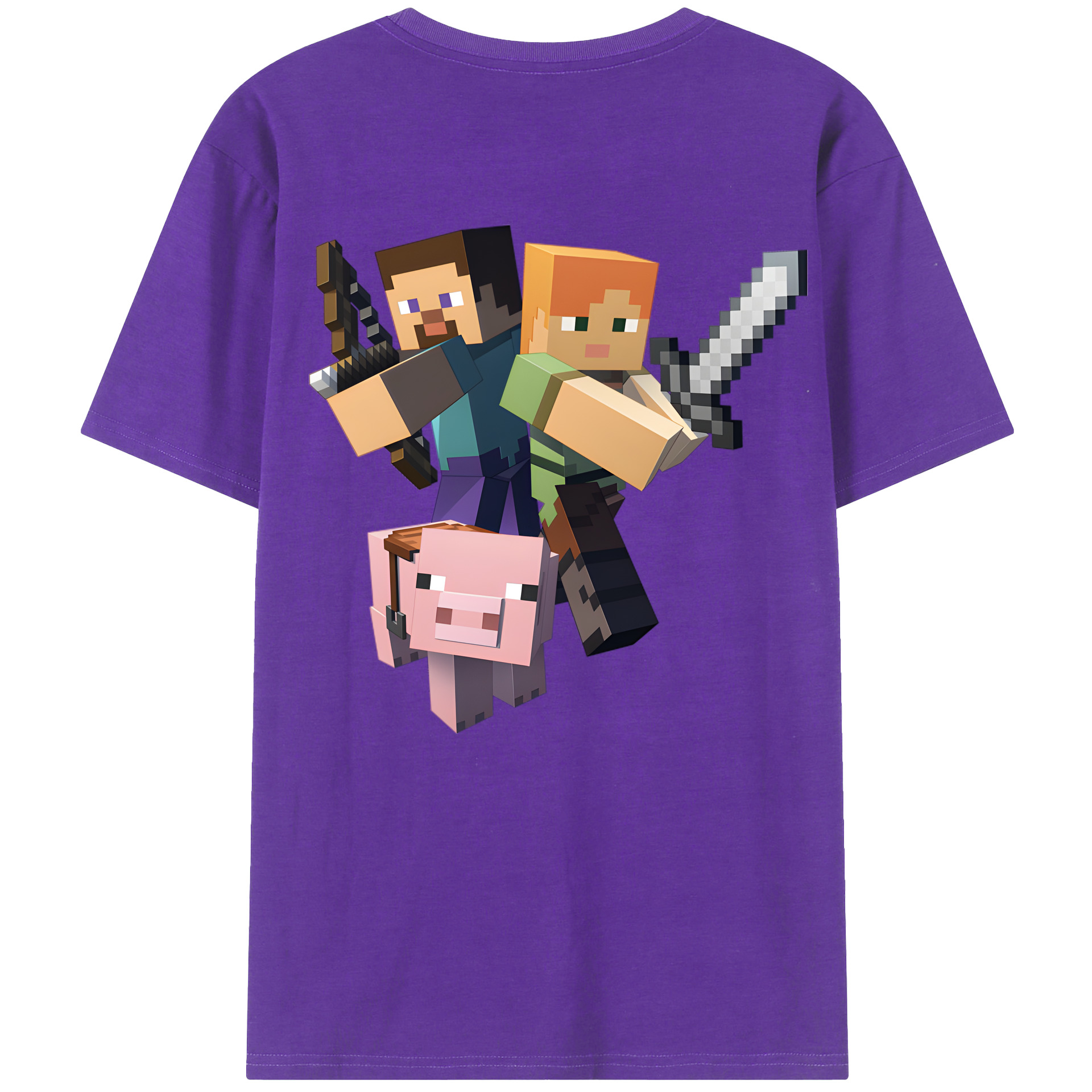 （画像用） マインクラフト ブロックの世界 Minecraft MC Block world 綿100％半袖Tシャツ（背面プリント）