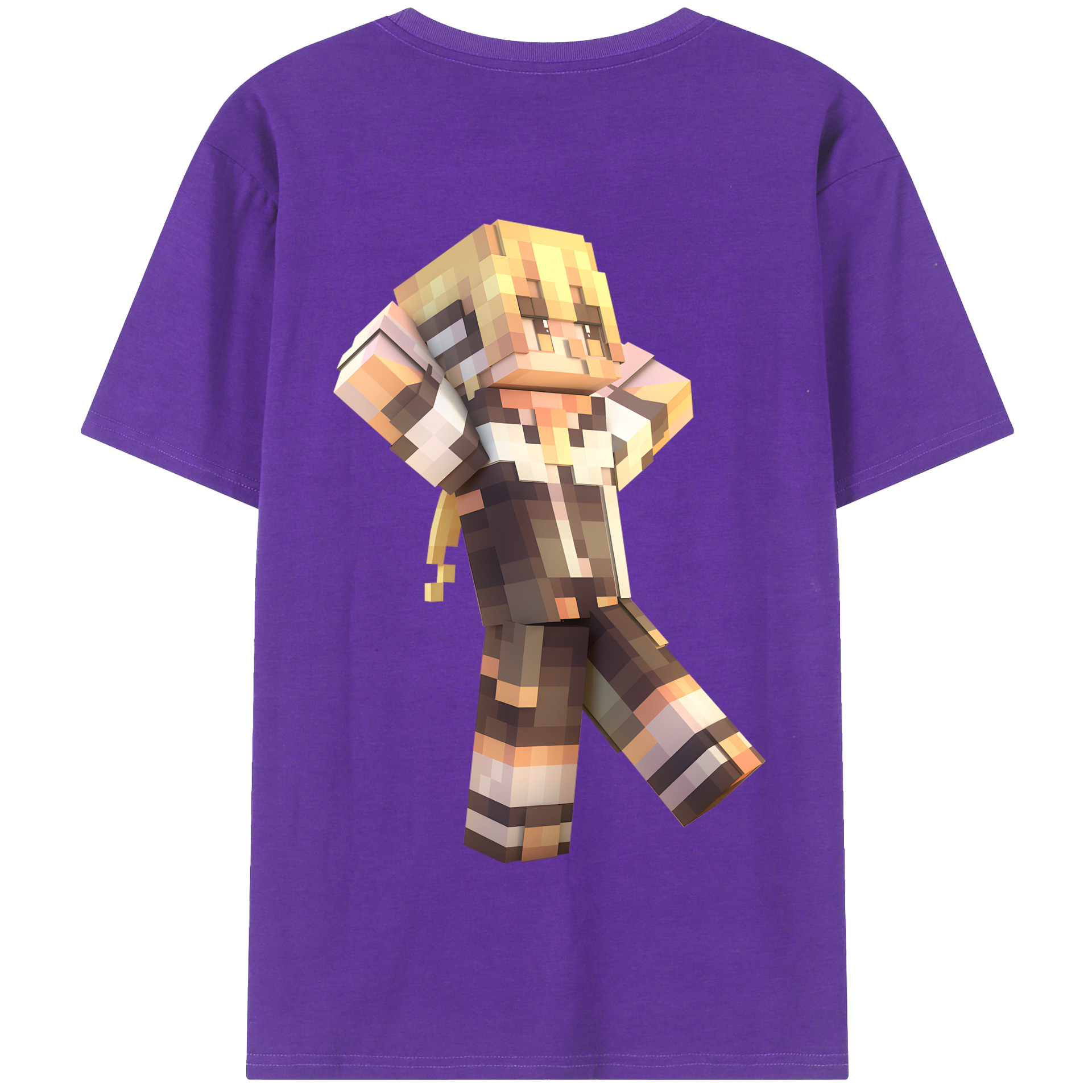 （画像用） マインクラフト ブロックの世界 Minecraft MC Block world 綿100％半袖Tシャツ（背面プリント）