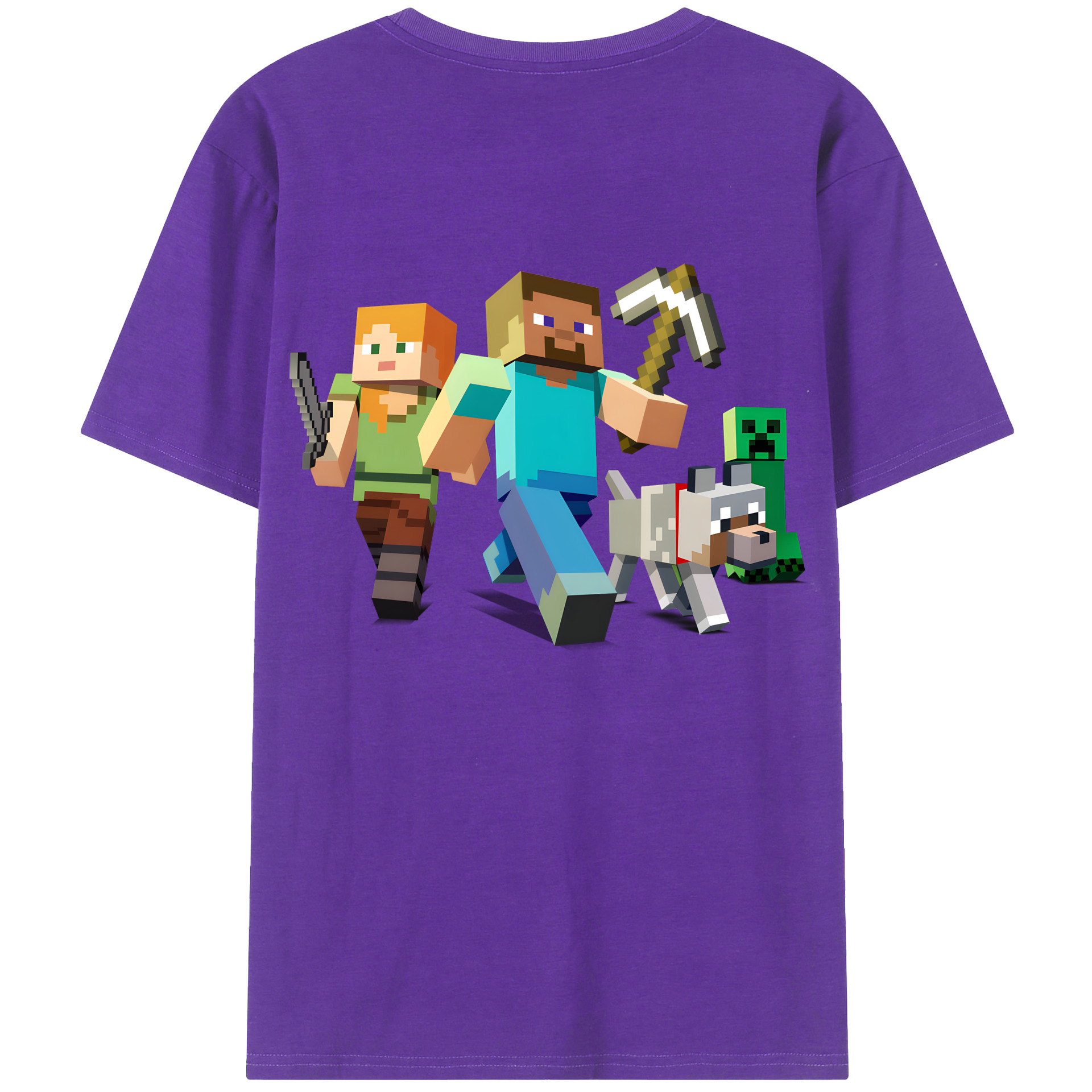 （画像用） マインクラフト ブロックの世界 Minecraft MC Block world 綿100％半袖Tシャツ（背面プリント）