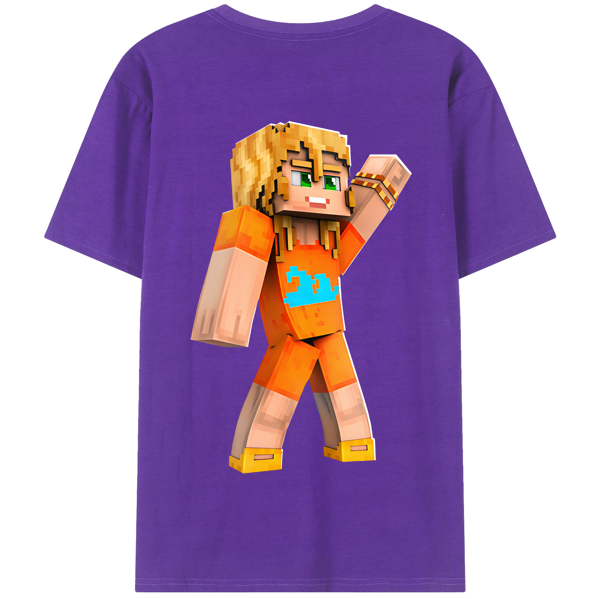（画像用） マインクラフト ブロックの世界 Minecraft MC Block world 綿100％半袖Tシャツ（背面プリント）