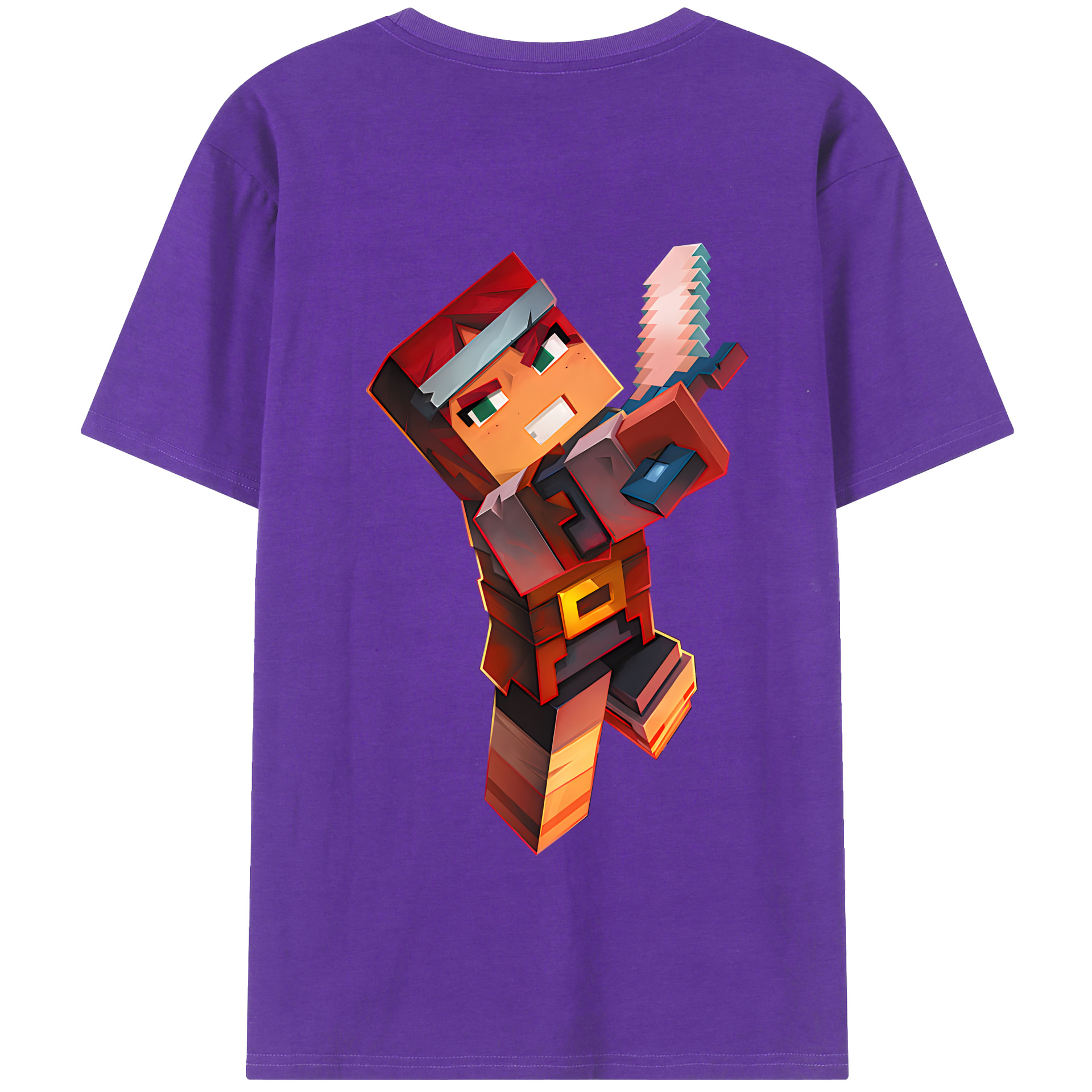 （画像用） マインクラフト ブロックの世界 Minecraft MC Block world 綿100％半袖Tシャツ（背面プリント）