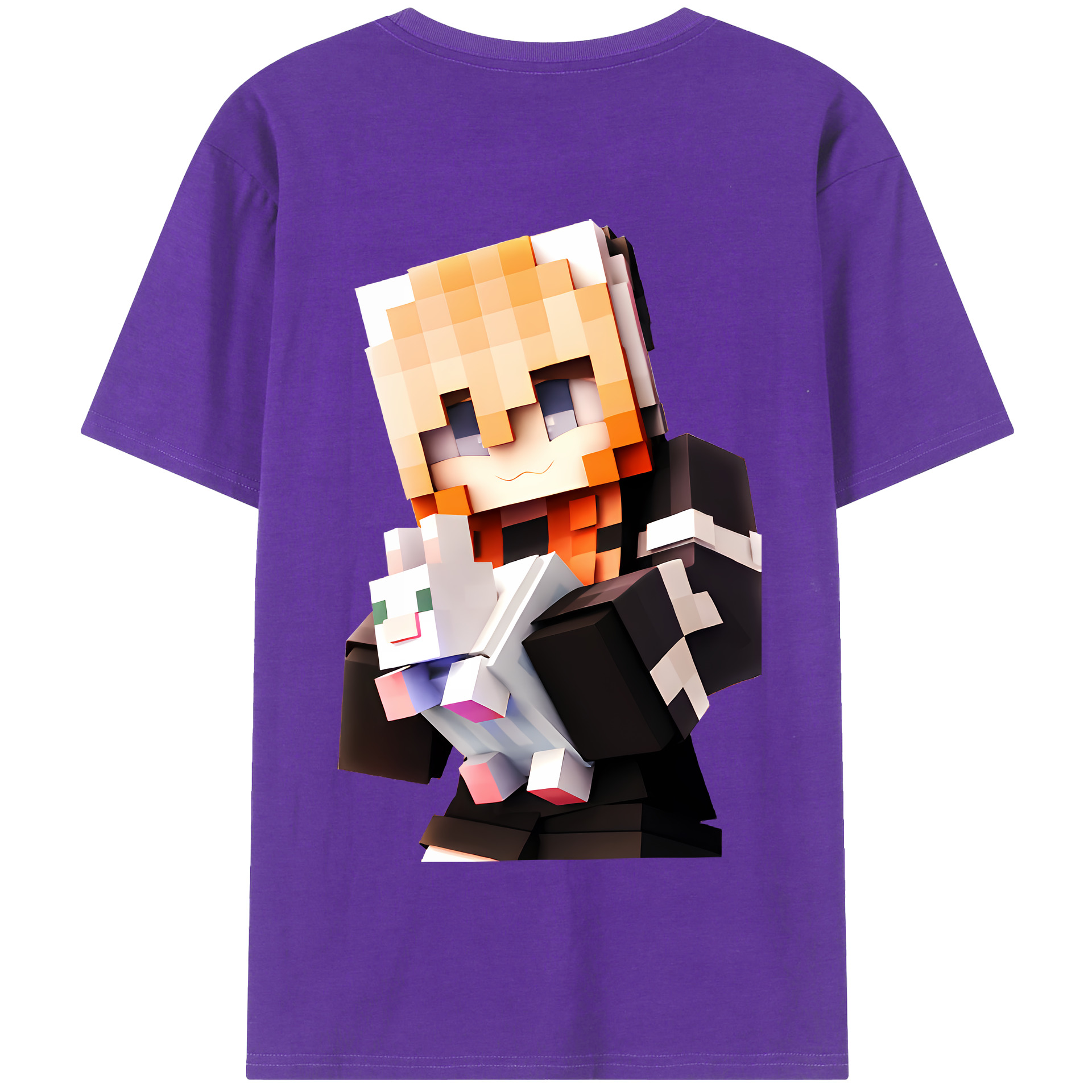 （画像用） マインクラフト ブロックの世界 Minecraft MC Block world 綿100％半袖Tシャツ（背面プリント）