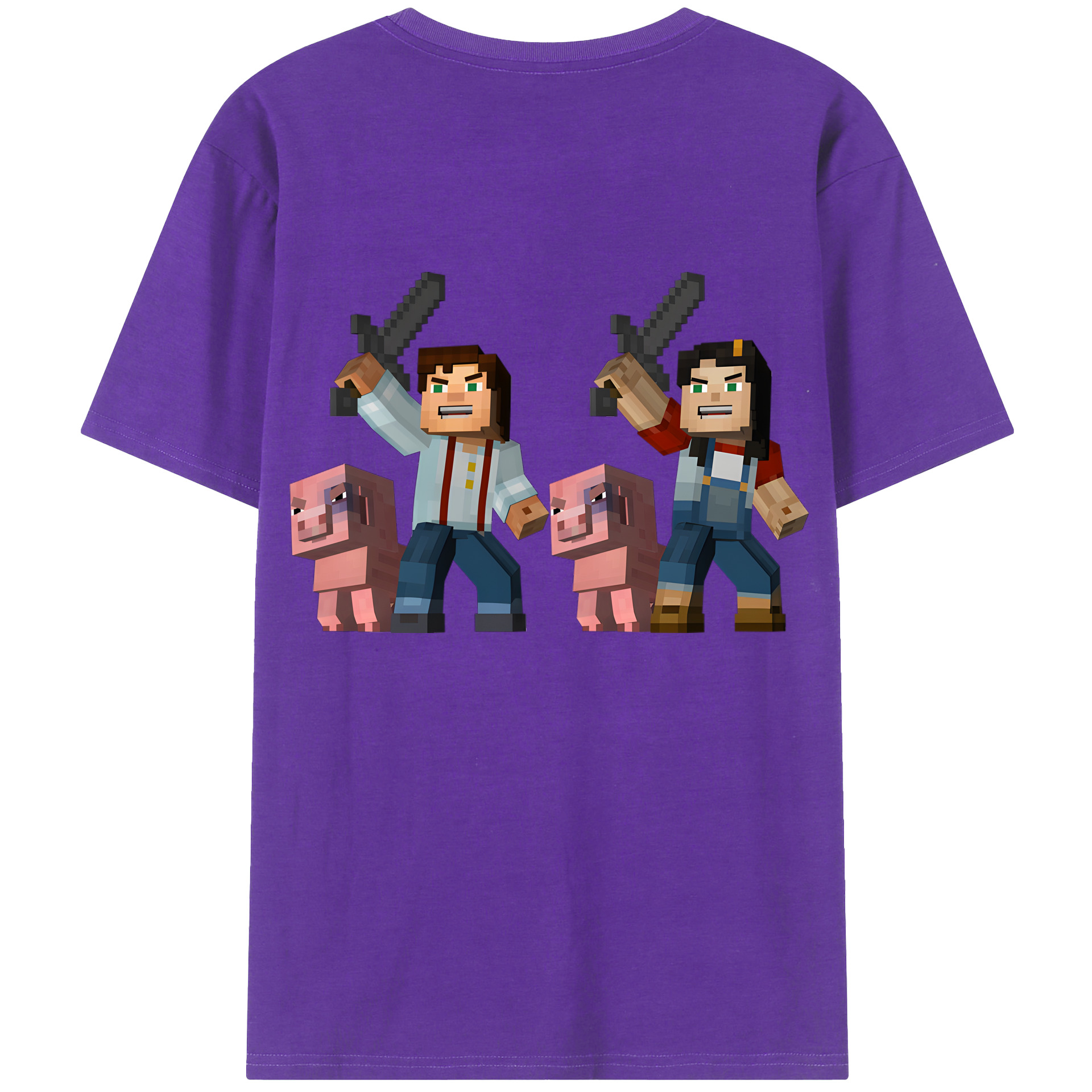 （画像用） マインクラフト ブロックの世界 Minecraft MC Block world 綿100％半袖Tシャツ（背面プリント）