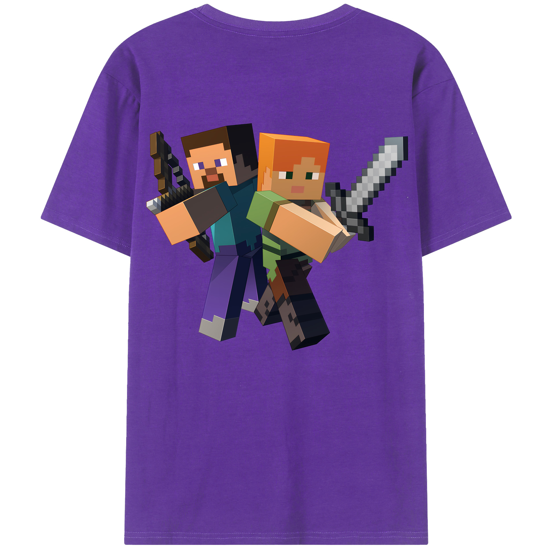 （画像用） マインクラフト ブロックの世界 Minecraft MC Block world 綿100％半袖Tシャツ（背面プリント）