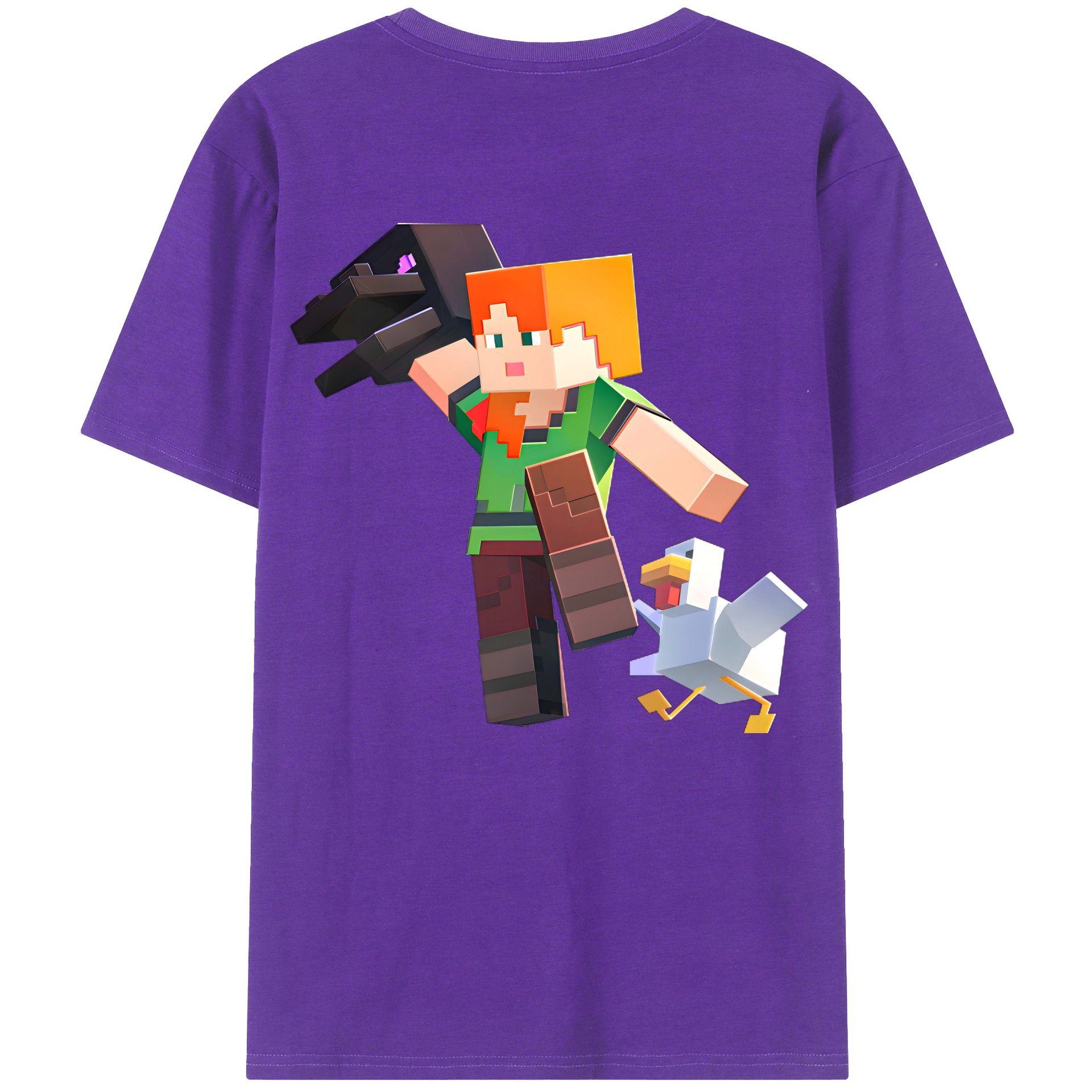 （画像用） マインクラフト ブロックの世界 Minecraft MC Block world 綿100％半袖Tシャツ（背面プリント）