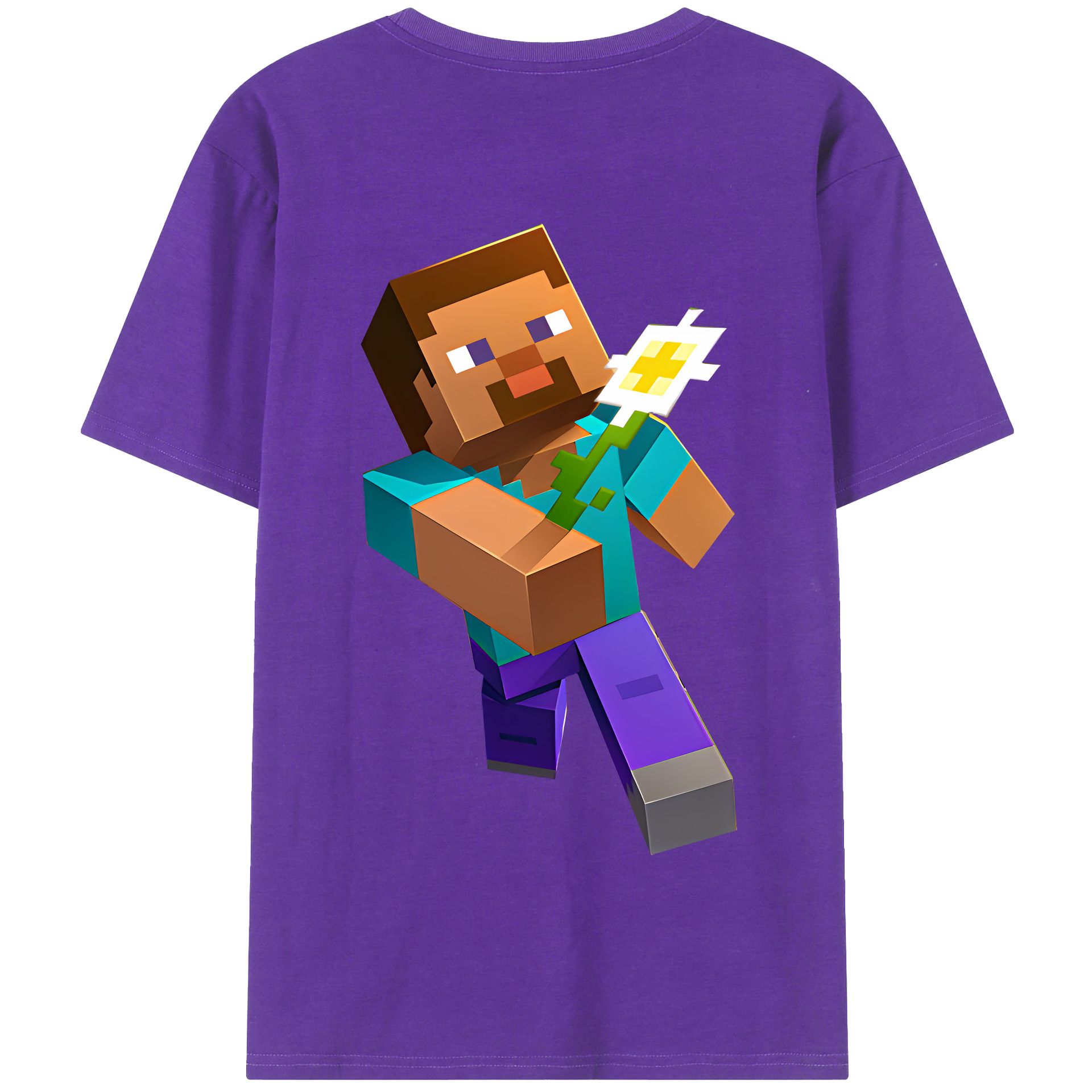 （画像用） マインクラフト ブロックの世界 Minecraft MC Block world 綿100％半袖Tシャツ（背面プリント）