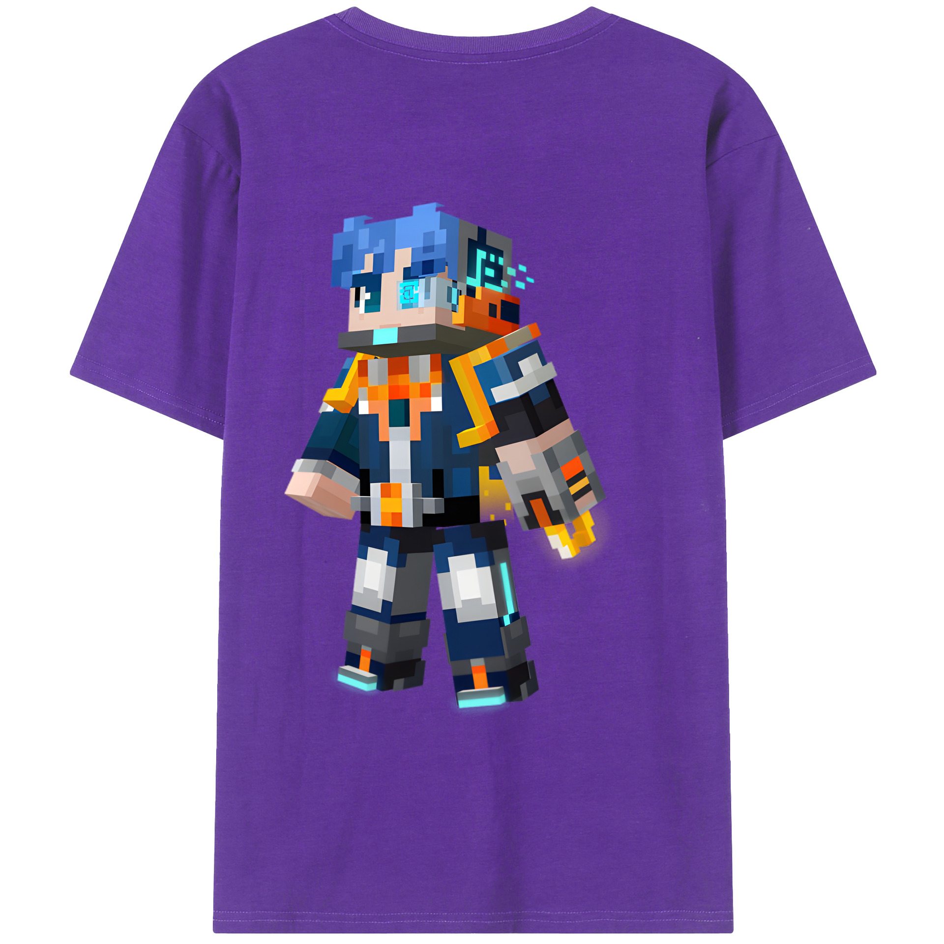 （画像用） マインクラフト ブロックの世界 Minecraft MC Block world 綿100％半袖Tシャツ（背面プリント）
