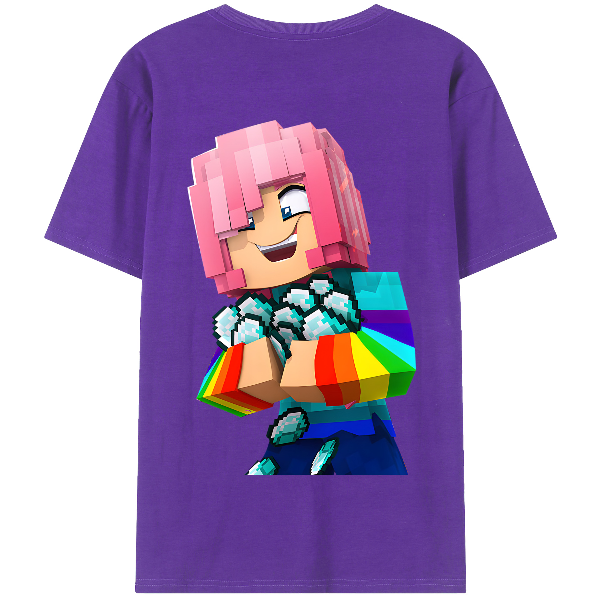 （画像用） マインクラフト ブロックの世界 Minecraft MC Block world 綿100％半袖Tシャツ（背面プリント）