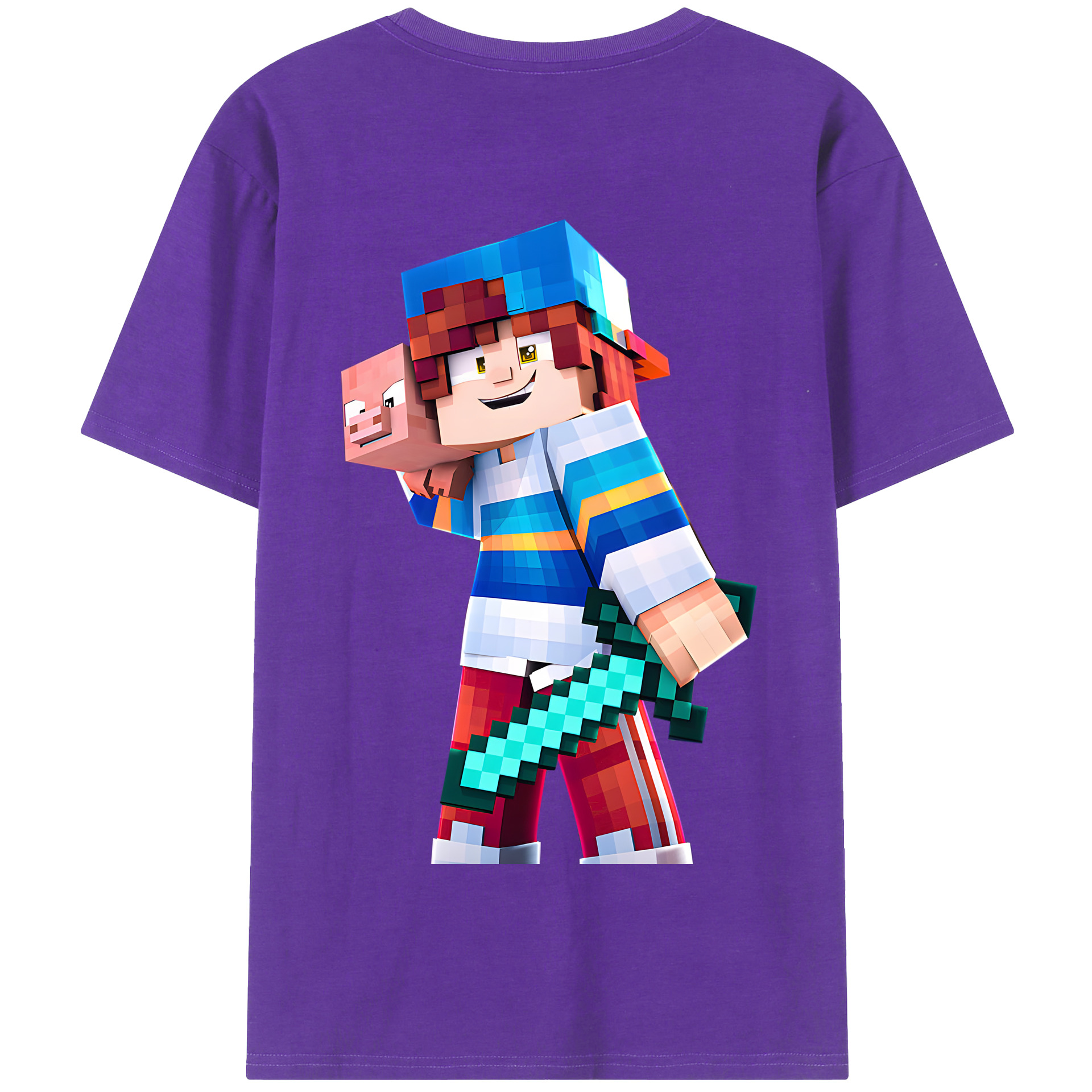 （画像用） マインクラフト ブロックの世界 Minecraft MC Block world 綿100％半袖Tシャツ（背面プリント）