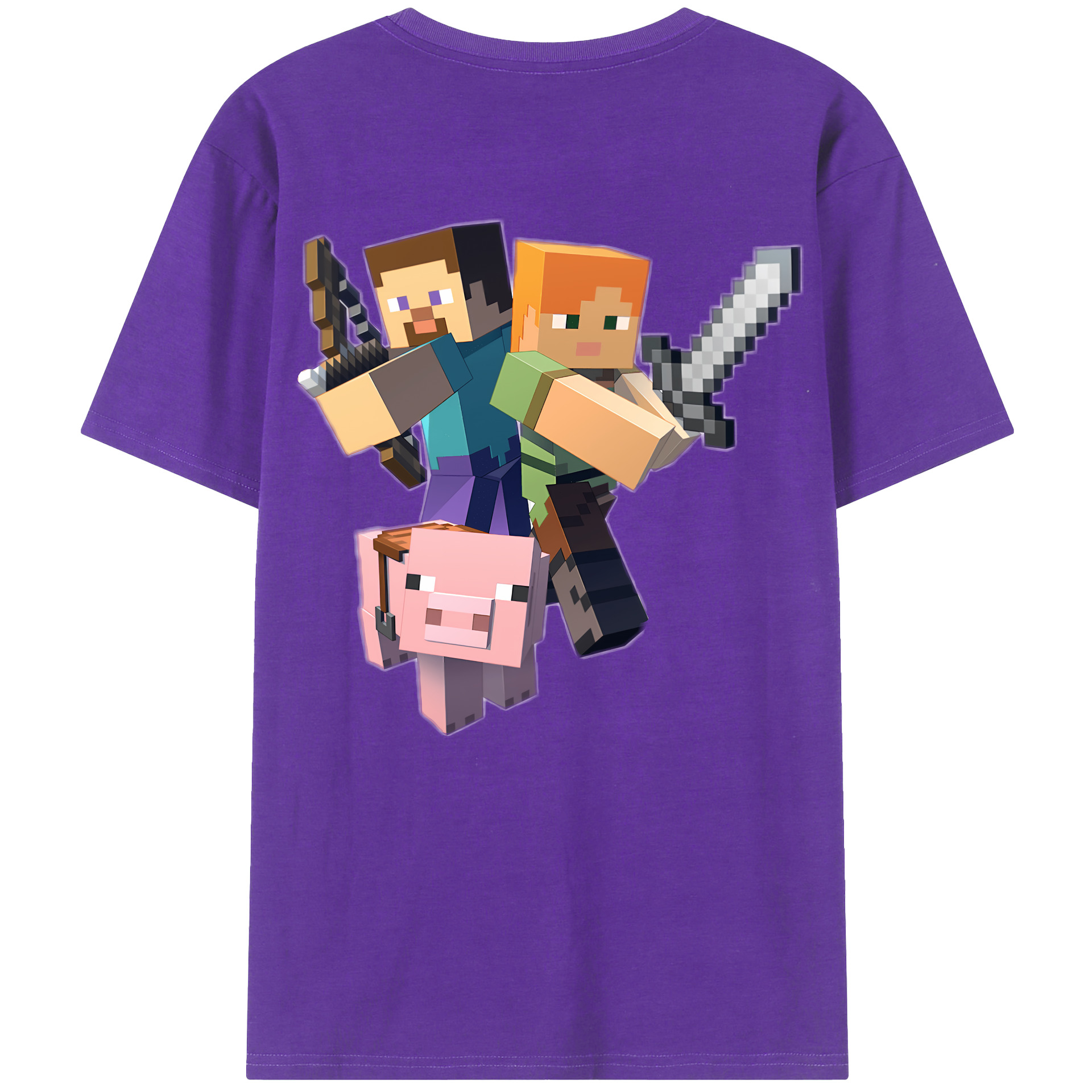 （画像用） マインクラフト ブロックの世界 Minecraft MC Block world 綿100％半袖Tシャツ（背面プリント）