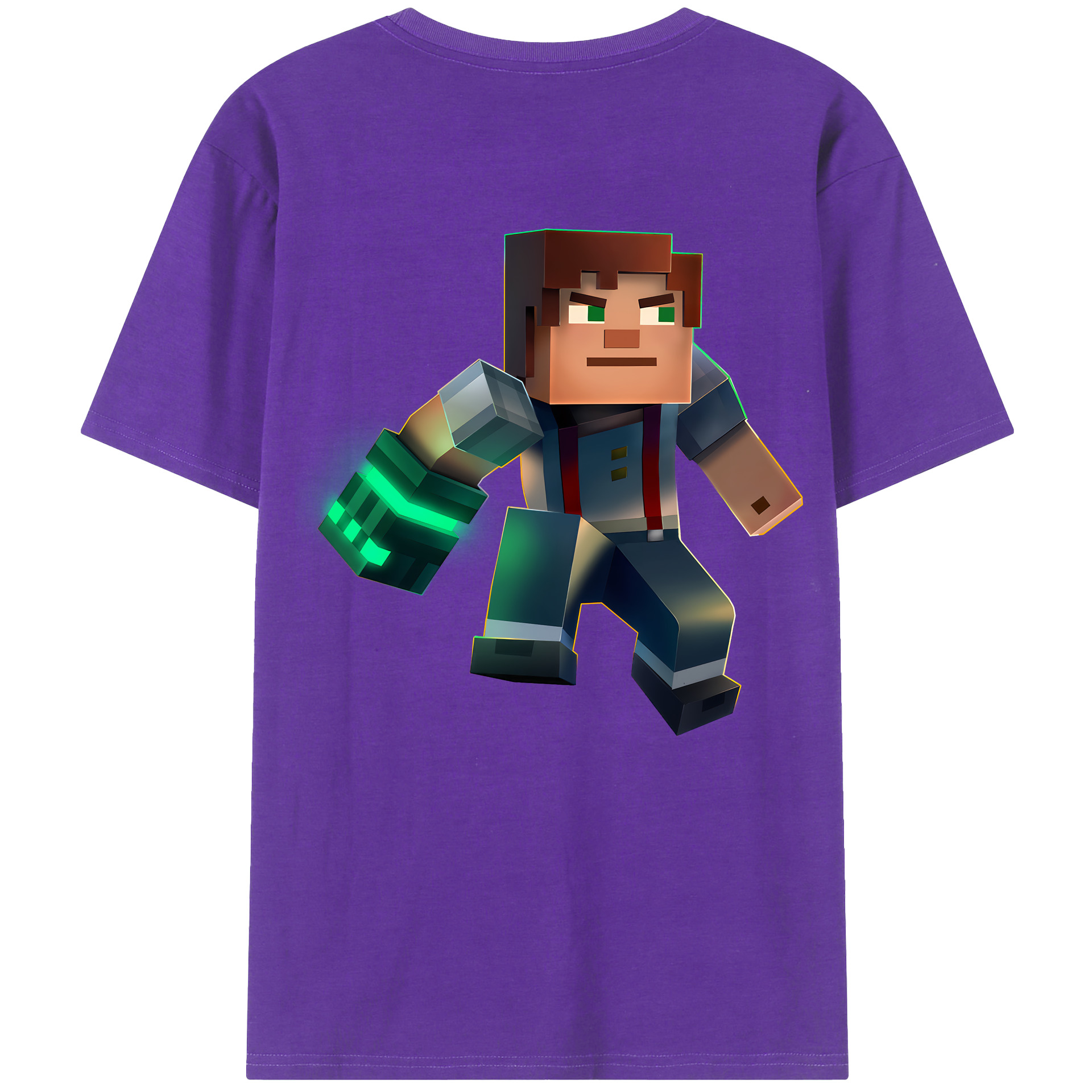 （画像用） マインクラフト ブロックの世界 Minecraft MC Block world 綿100％半袖Tシャツ（背面プリント）