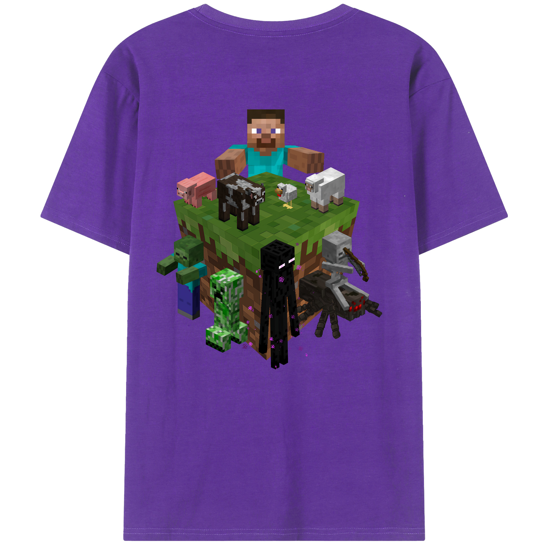 （画像用） マインクラフト ブロックの世界 Minecraft MC Block world 綿100％半袖Tシャツ（背面プリント）