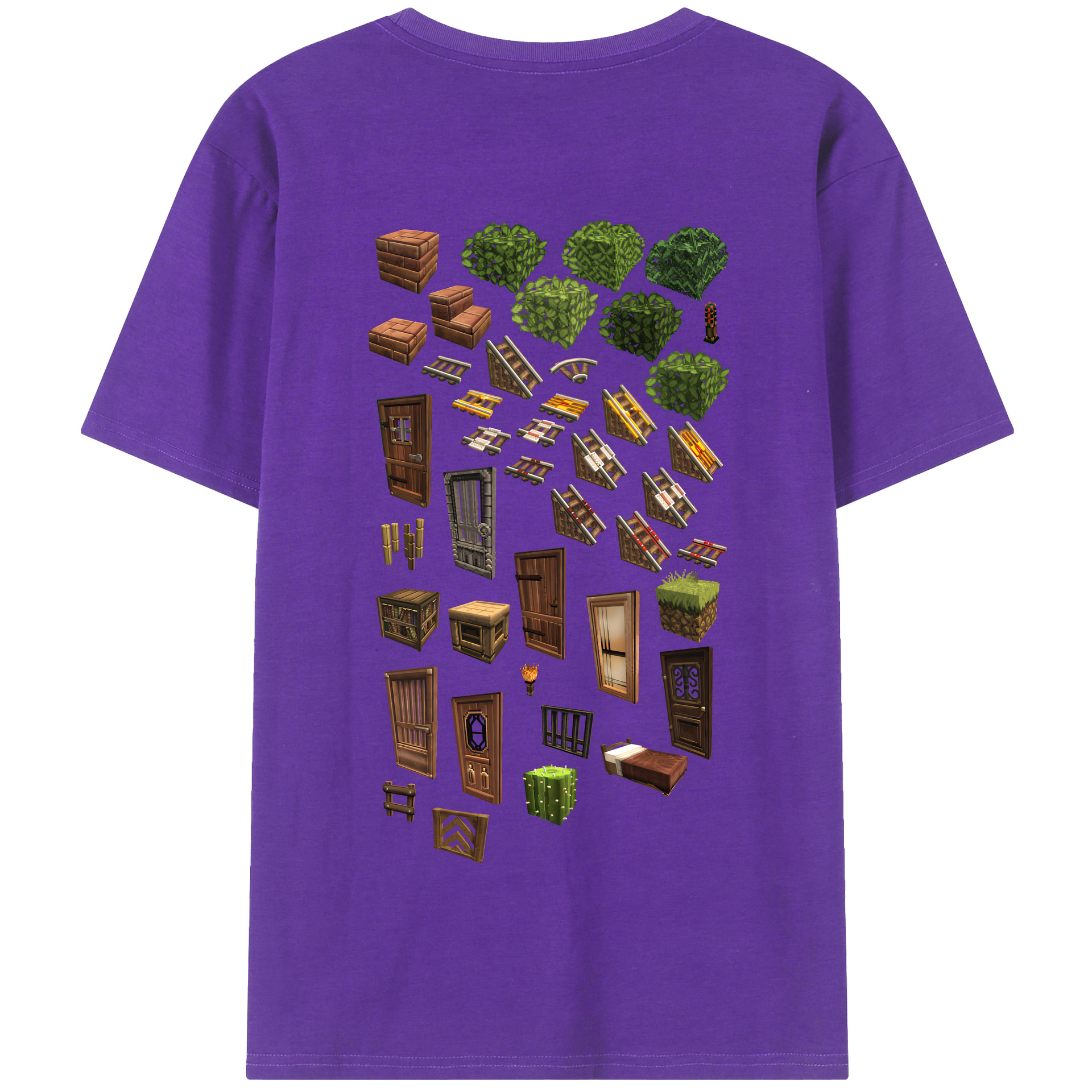 （画像用） マインクラフト ブロックの世界 Minecraft MC Block world 綿100％半袖Tシャツ（背面プリント）