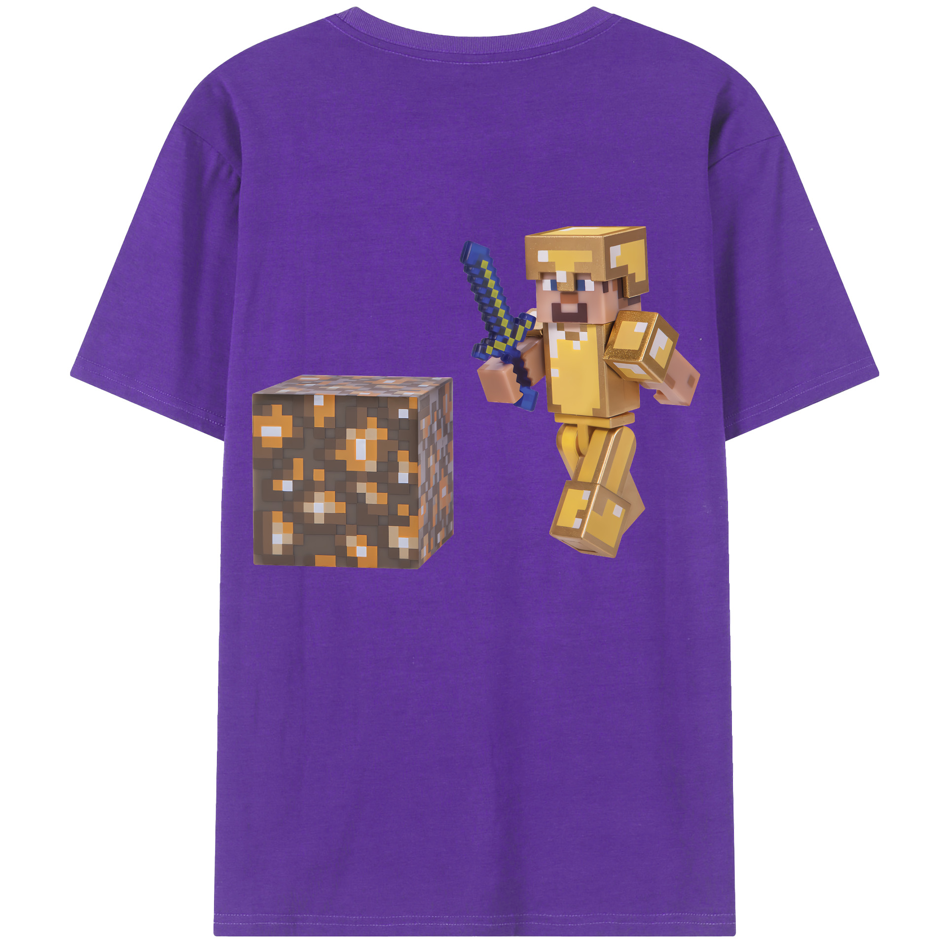 （画像用） マインクラフト ブロックの世界 Minecraft MC Block world 綿100％半袖Tシャツ（背面プリント）