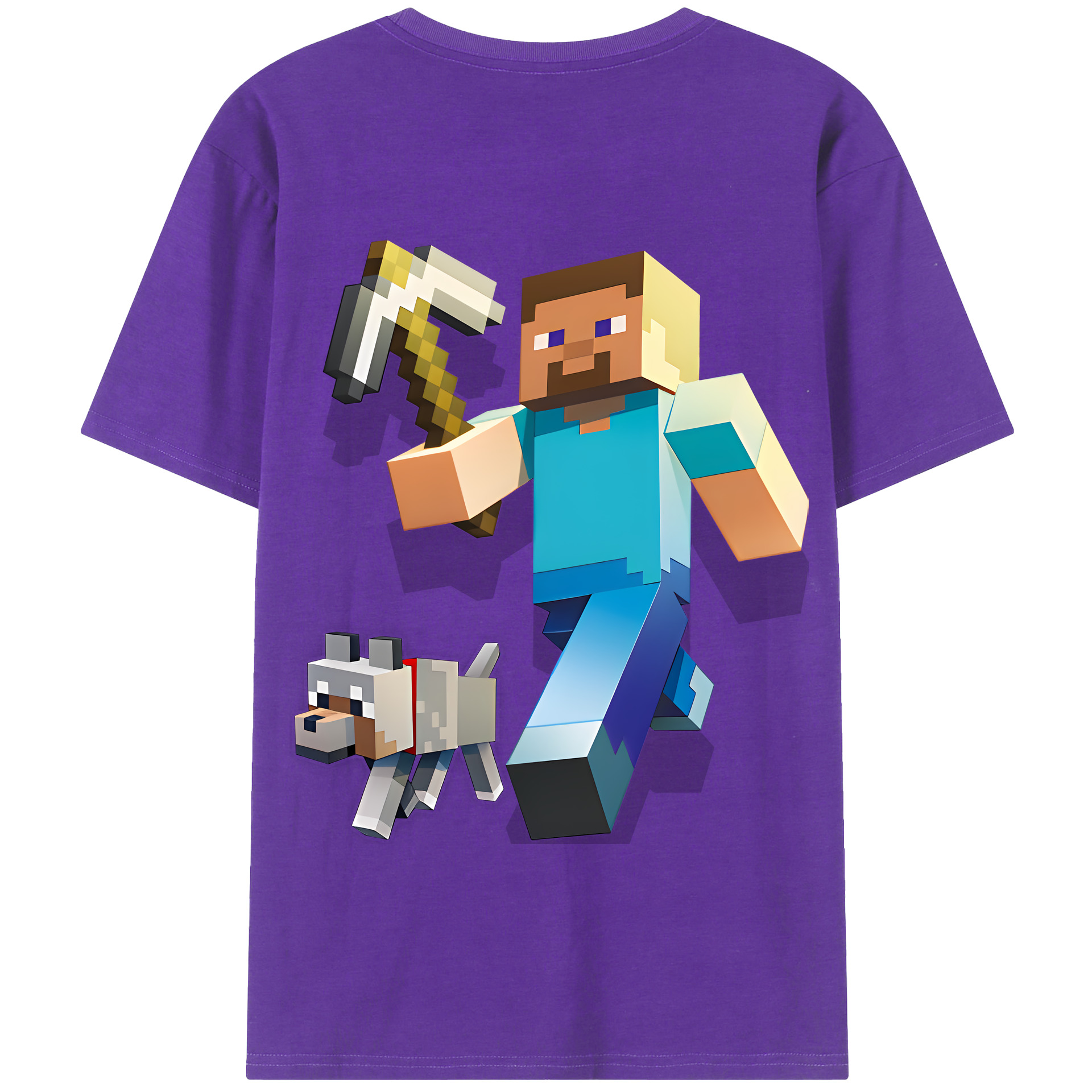 （画像用） マインクラフト ブロックの世界 Minecraft MC Block world 綿100％半袖Tシャツ（背面プリント）