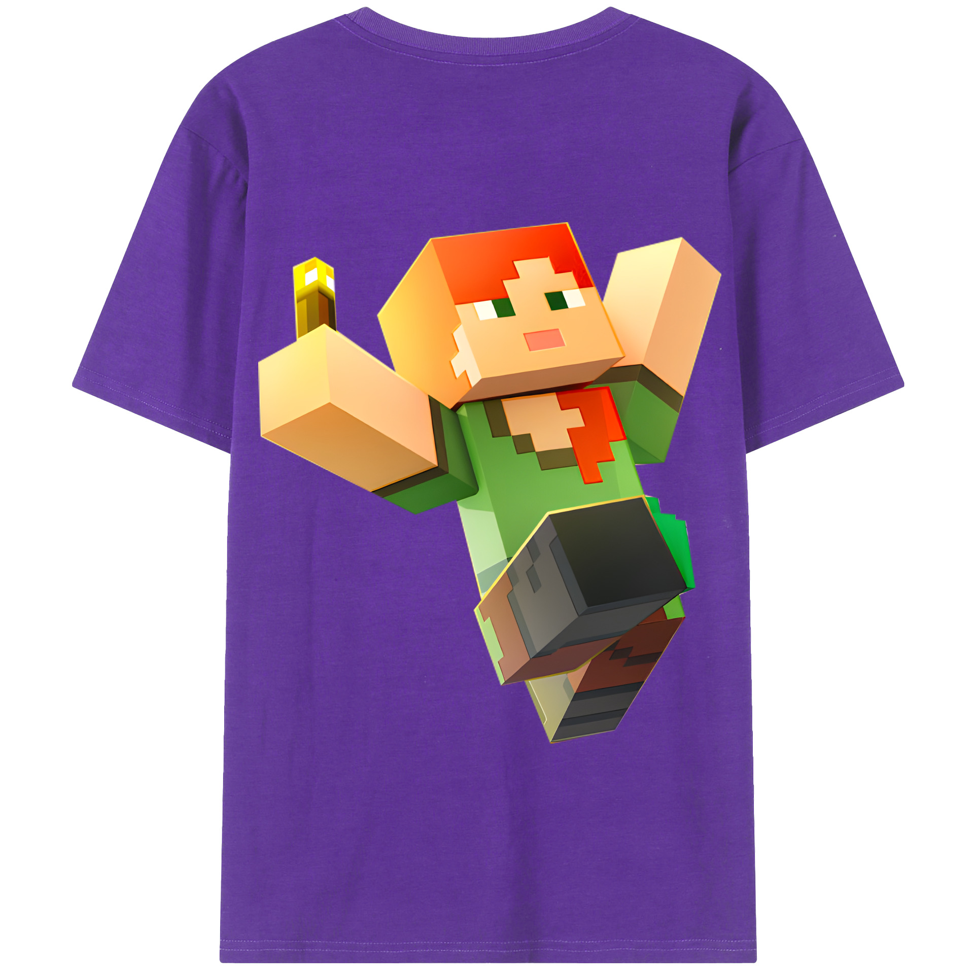 （画像用） マインクラフト ブロックの世界 Minecraft MC Block world 綿100％半袖Tシャツ（背面プリント）