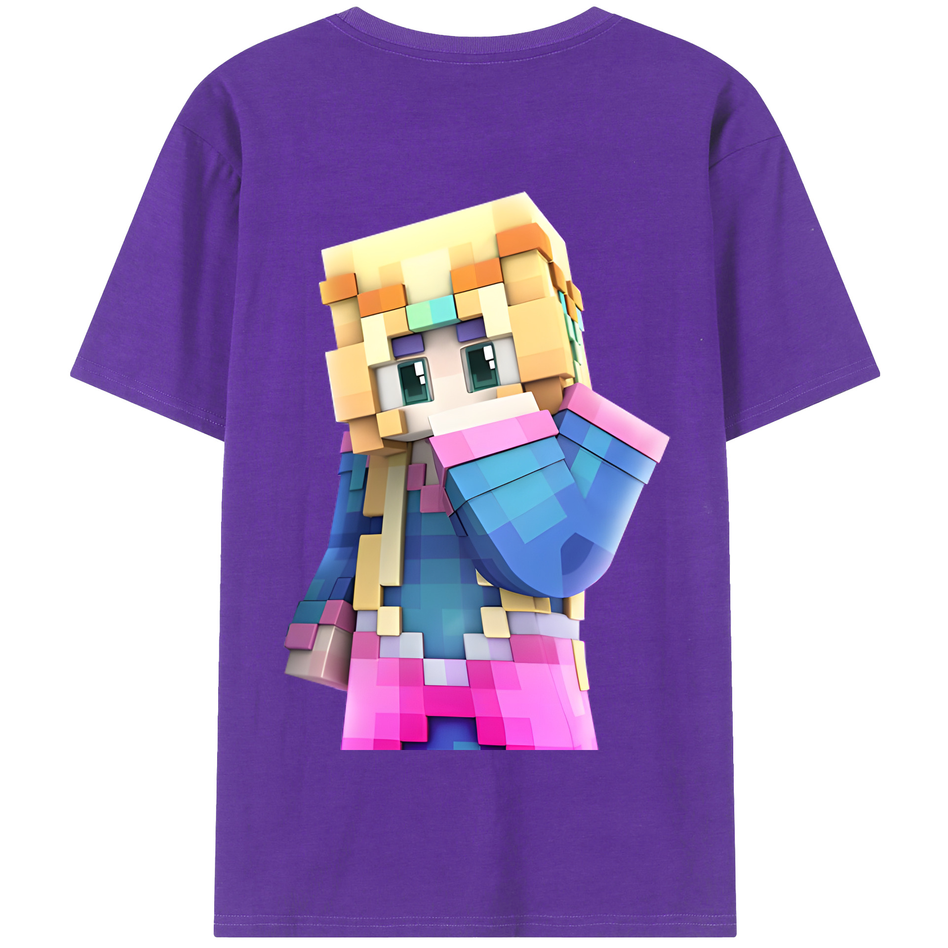 （画像用） マインクラフト ブロックの世界 Minecraft MC Block world 綿100％半袖Tシャツ（背面プリント）
