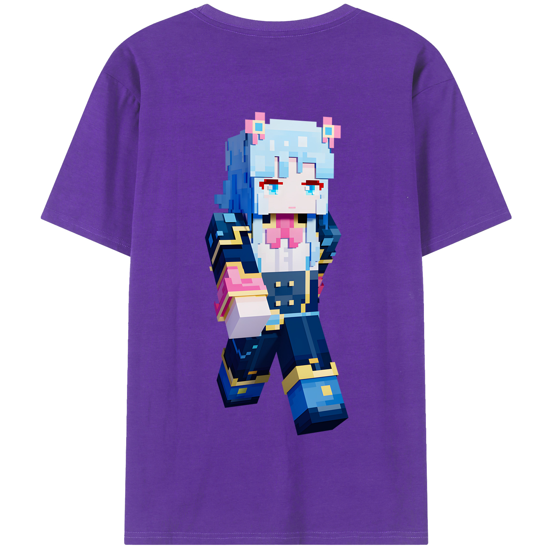 （画像用） マインクラフト ブロックの世界 Minecraft MC Block world 綿100％半袖Tシャツ（背面プリント）