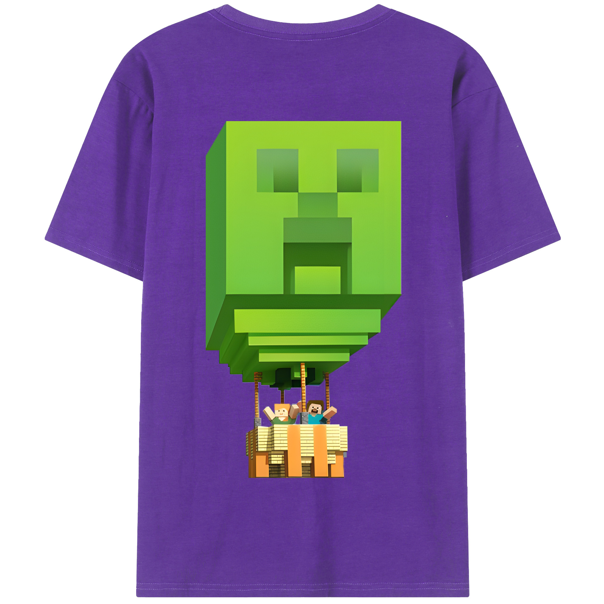 （画像用） マインクラフト ブロックの世界 Minecraft MC Block world 綿100％半袖Tシャツ（背面プリント）