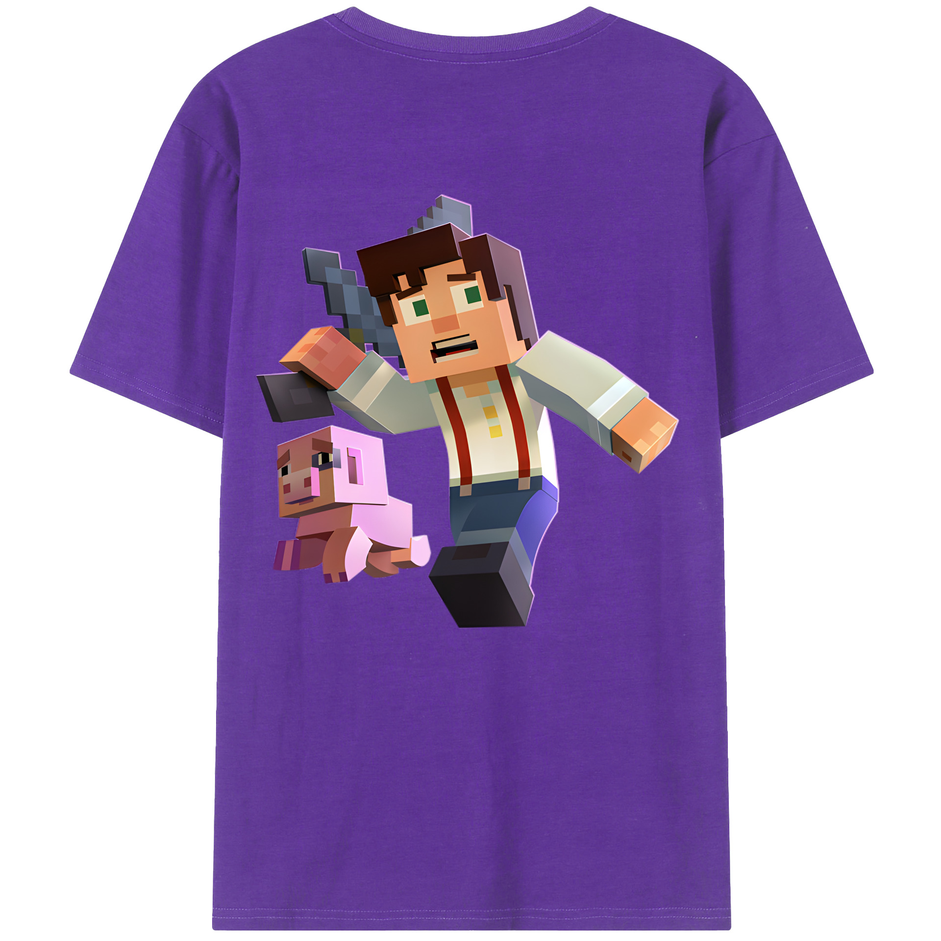 （画像用） マインクラフト ブロックの世界 Minecraft MC Block world 綿100％半袖Tシャツ（背面プリント）