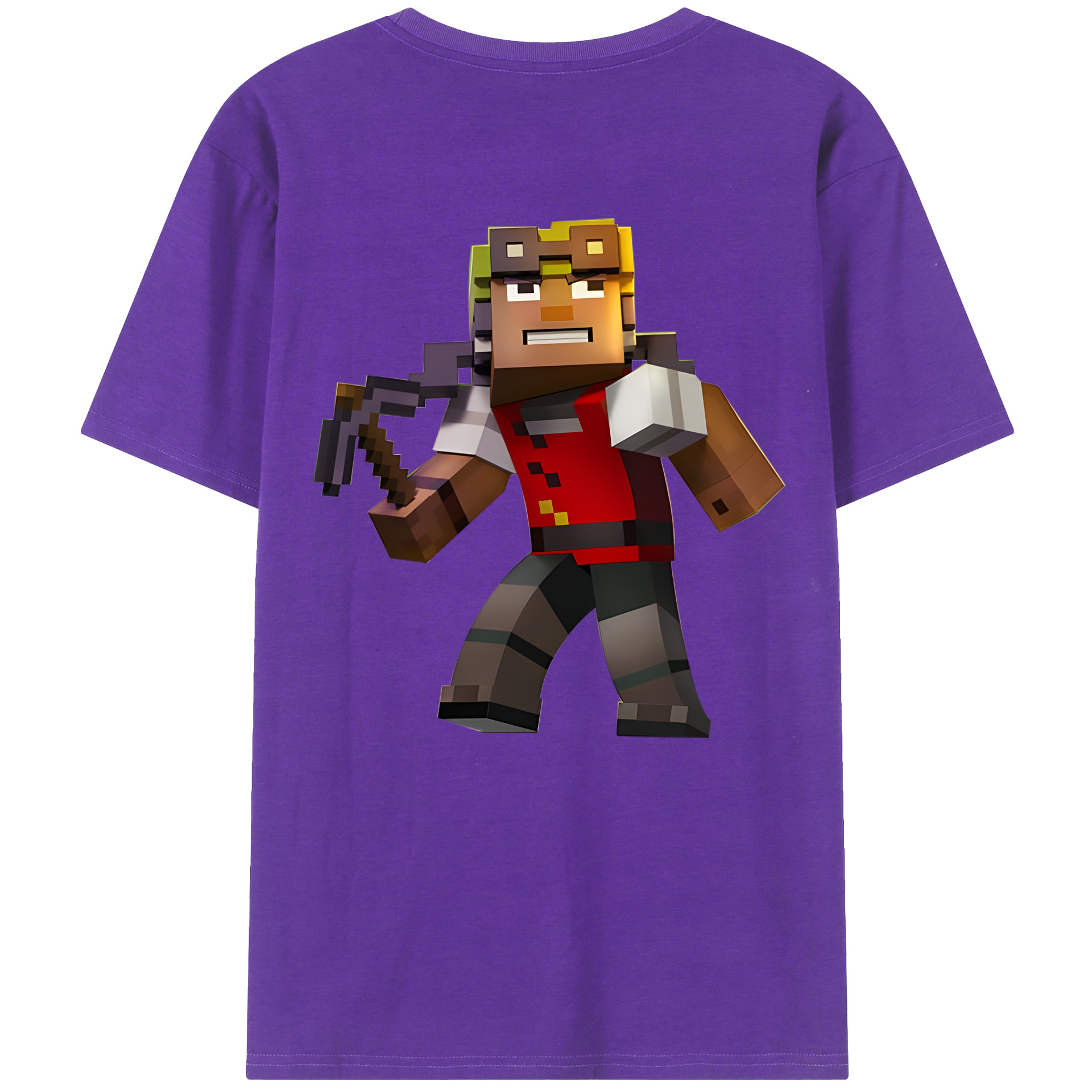 （画像用） マインクラフト ブロックの世界 Minecraft MC Block world 綿100％半袖Tシャツ（背面プリント）