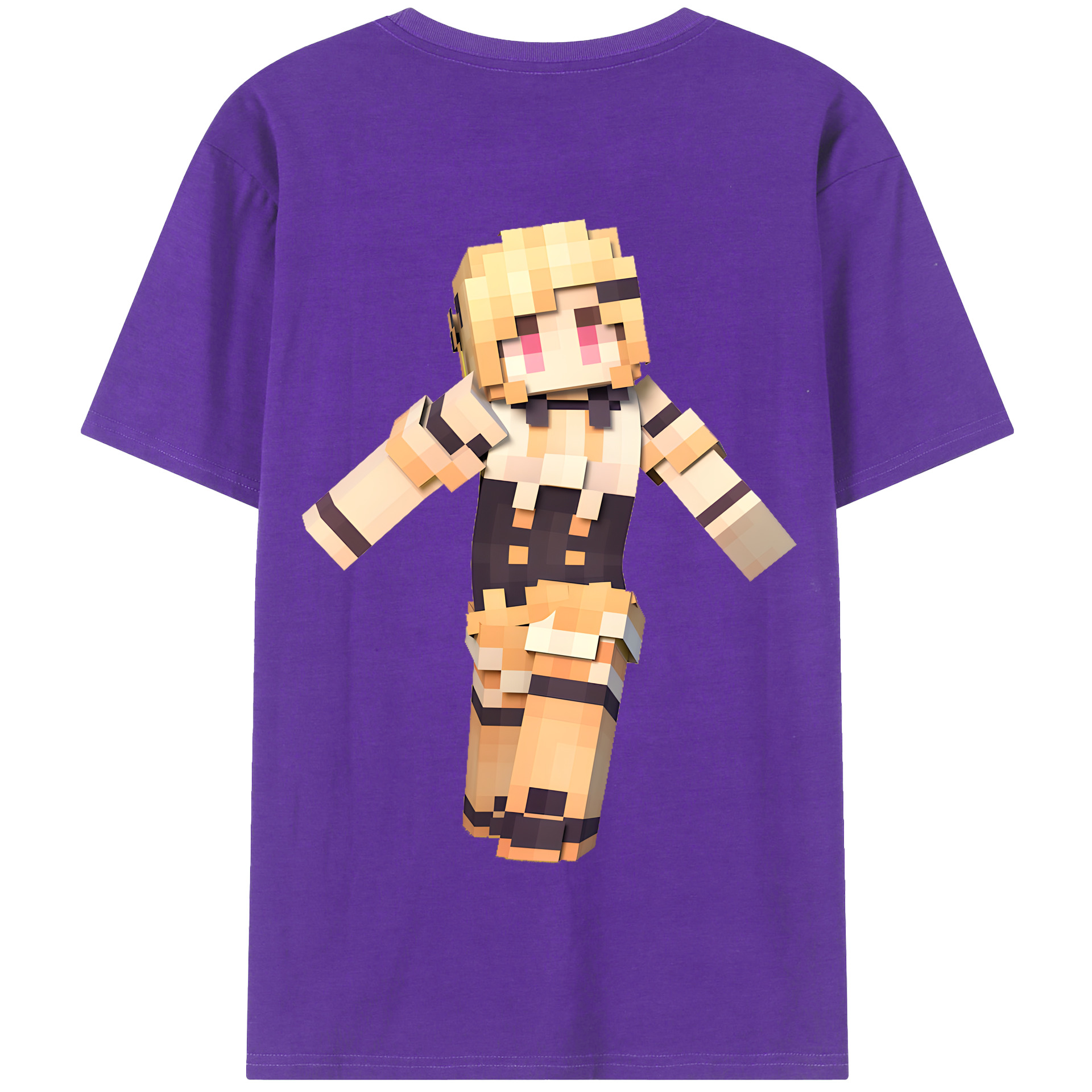 （画像用） マインクラフト ブロックの世界 Minecraft MC Block world 綿100％半袖Tシャツ（背面プリント）