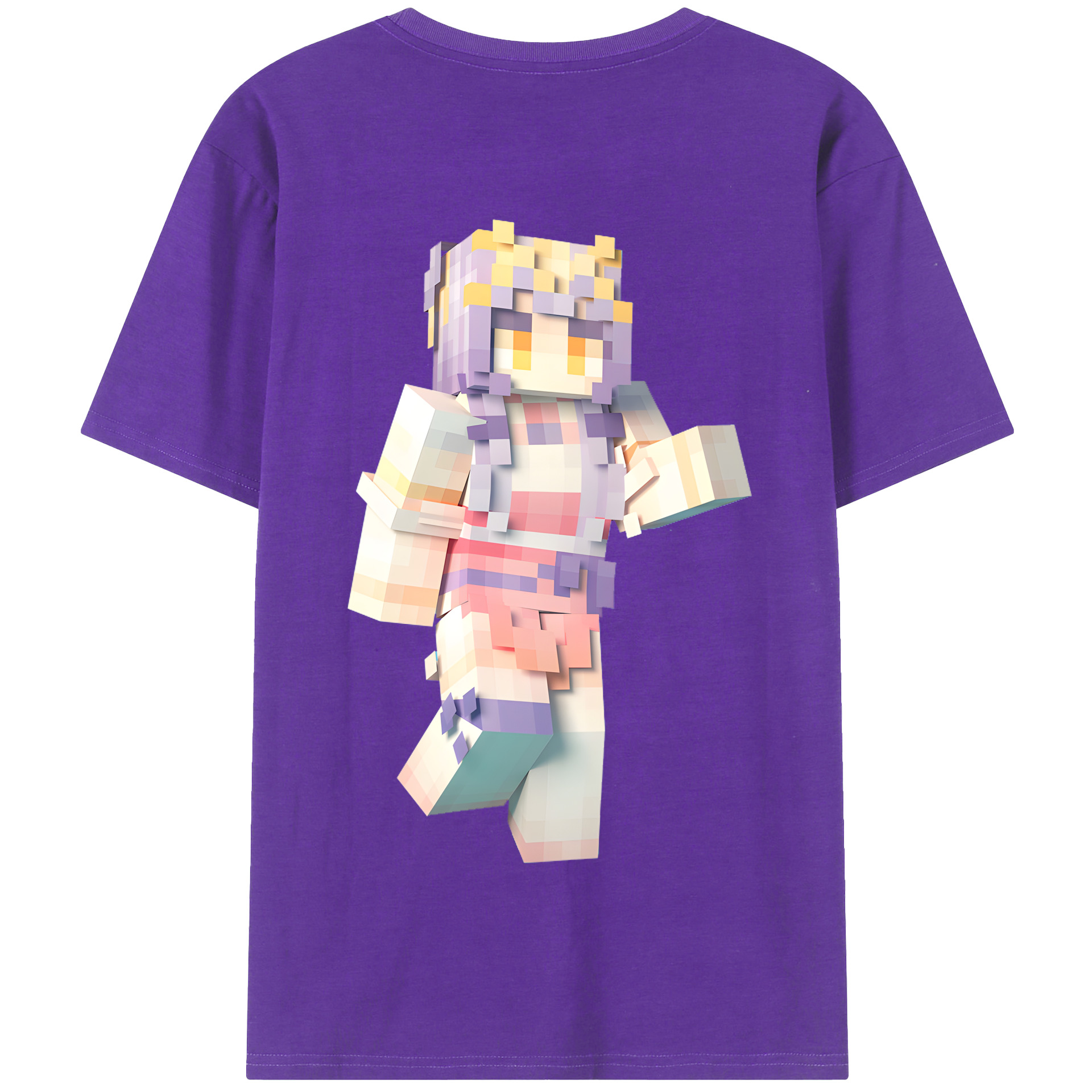 （画像用） マインクラフト ブロックの世界 Minecraft MC Block world 綿100％半袖Tシャツ（背面プリント）