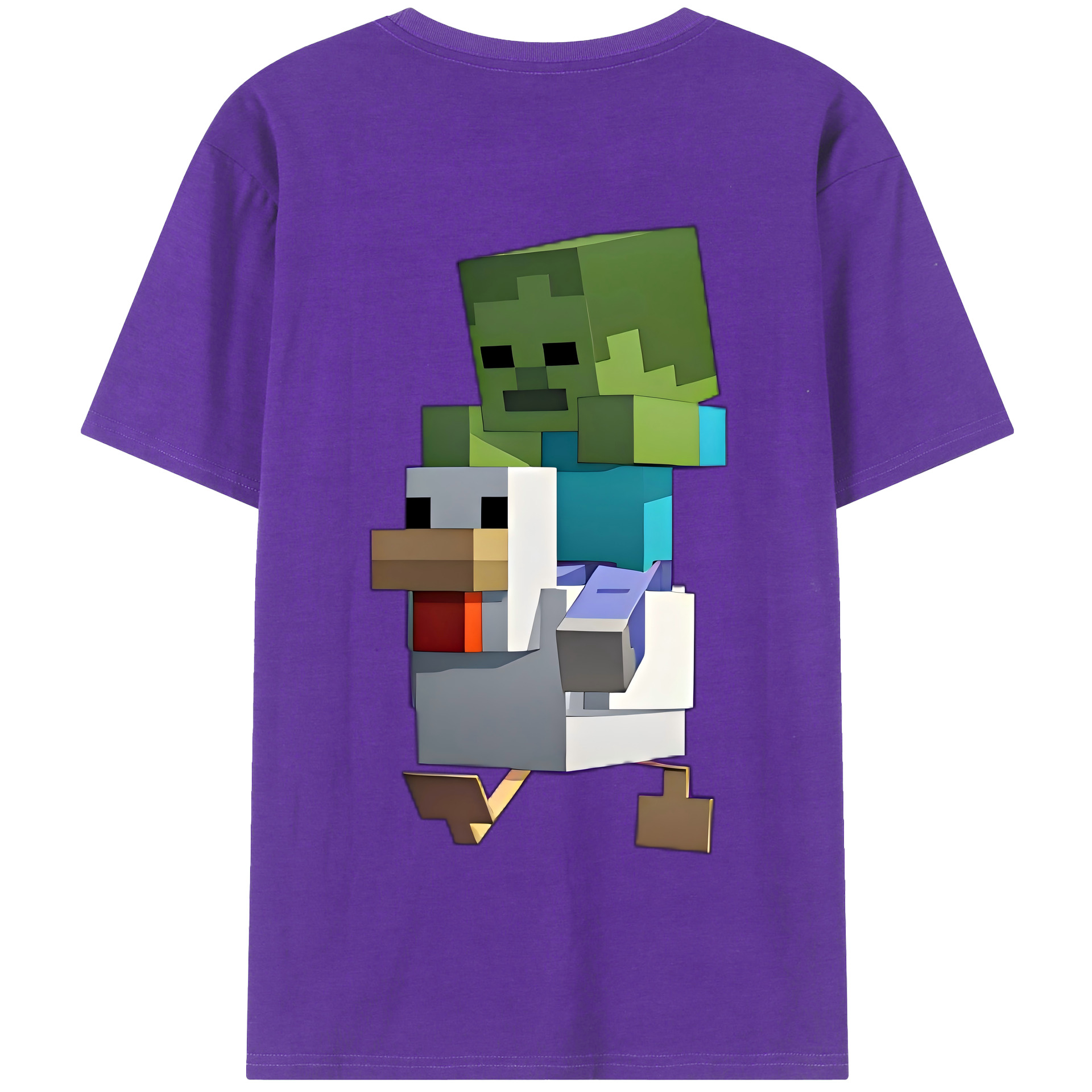 （画像用） マインクラフト ブロックの世界 Minecraft MC Block world 綿100％半袖Tシャツ（背面プリント）