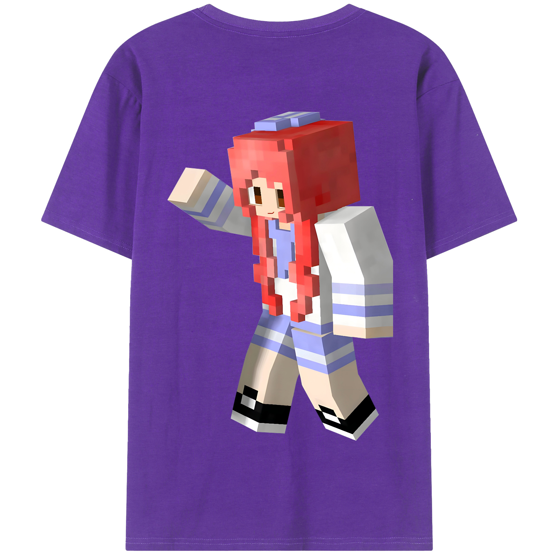 （画像用） マインクラフト ブロックの世界 Minecraft MC Block world 綿100％半袖Tシャツ（背面プリント）