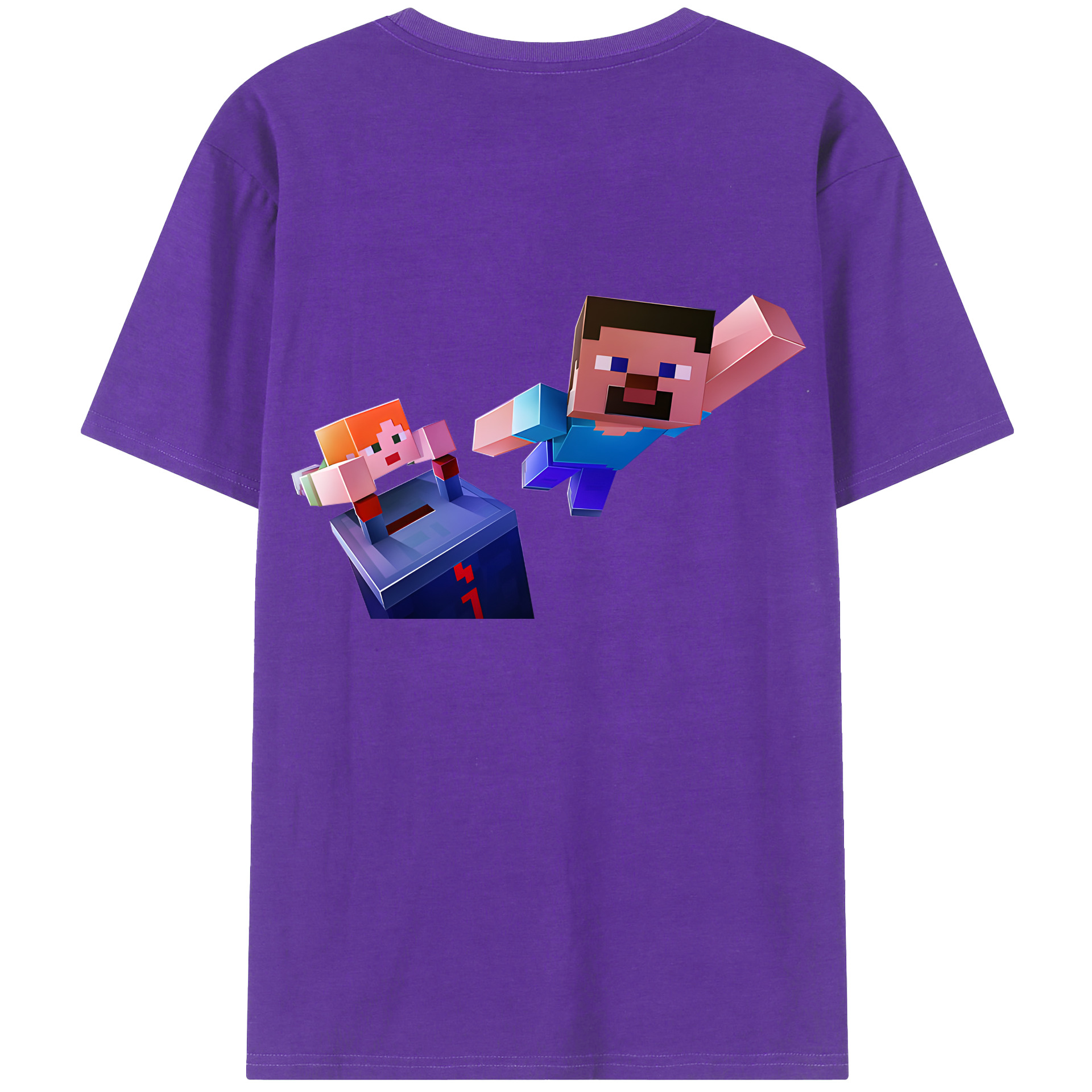 （画像用） マインクラフト ブロックの世界 Minecraft MC Block world 綿100％半袖Tシャツ（背面プリント）