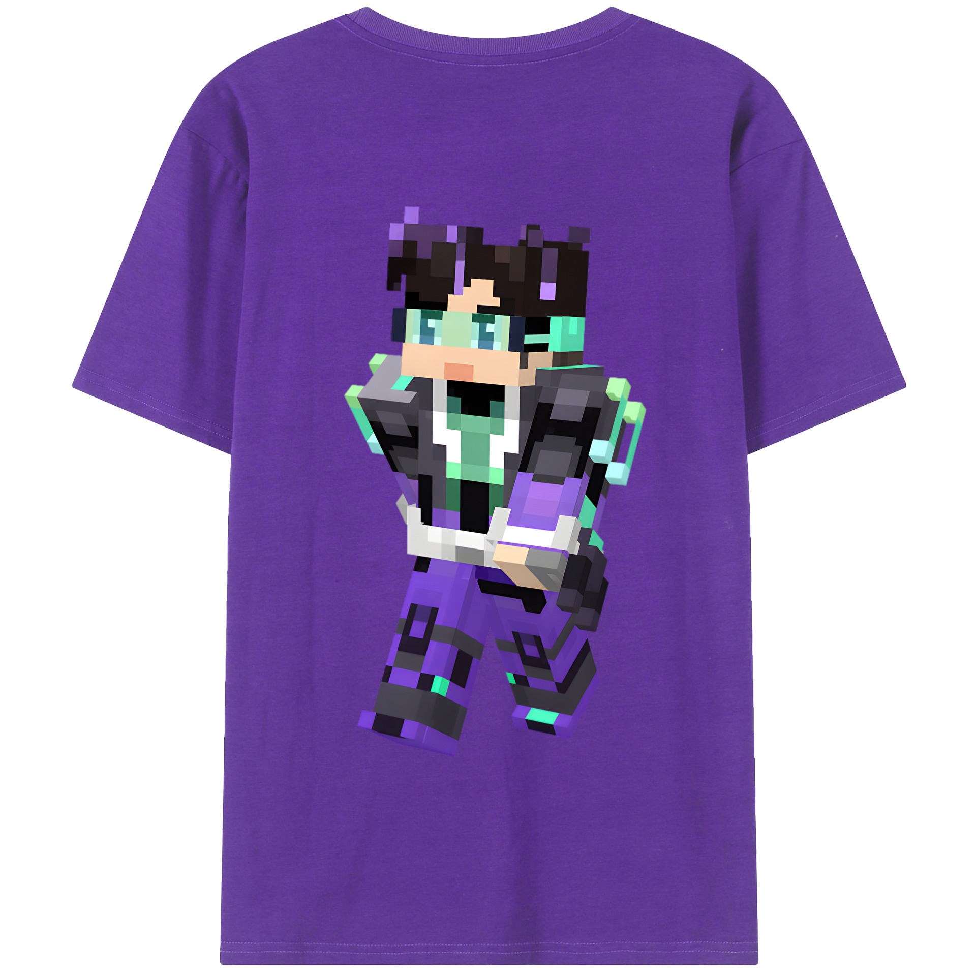 （画像用） マインクラフト ブロックの世界 Minecraft MC Block world 綿100％半袖Tシャツ（背面プリント）