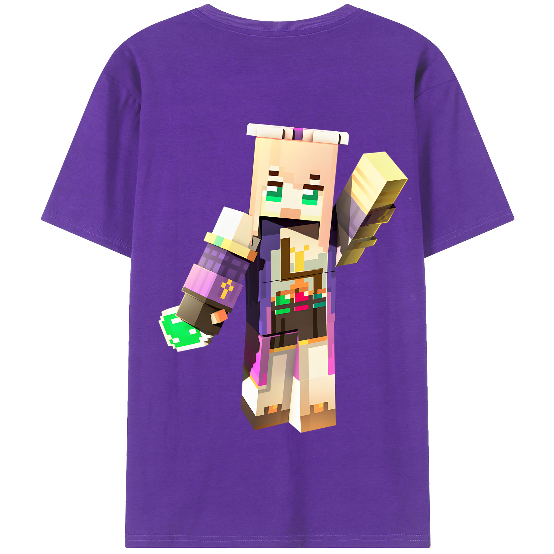 （画像用） マインクラフト ブロックの世界 Minecraft MC Block world 綿100％半袖Tシャツ（背面プリント）