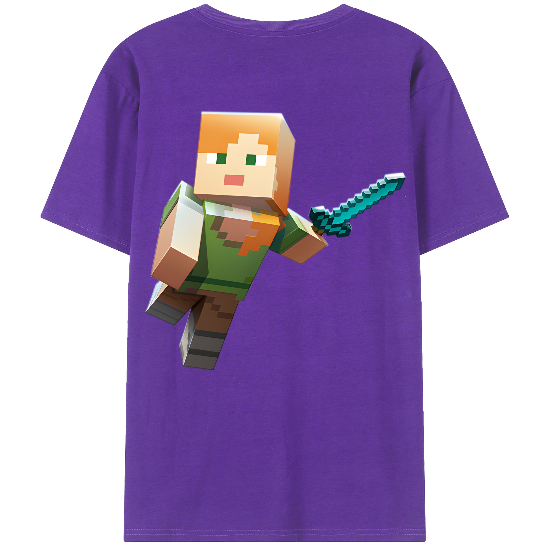 （画像用） マインクラフト ブロックの世界 Minecraft MC Block world 綿100％半袖Tシャツ（背面プリント）