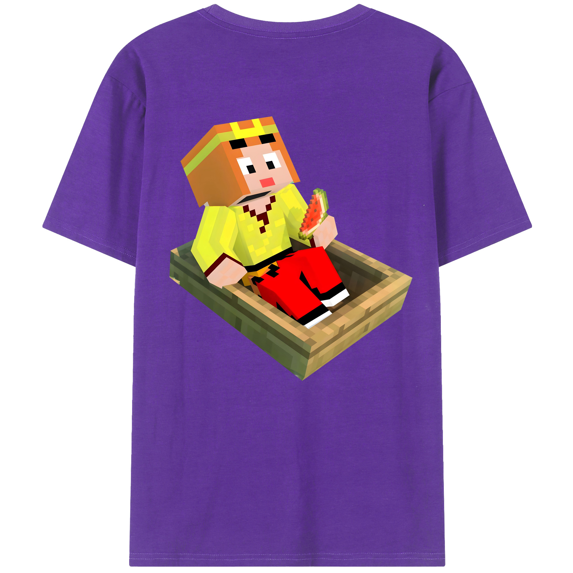 （画像用） マインクラフト ブロックの世界 Minecraft MC Block world 綿100％半袖Tシャツ（背面プリント）