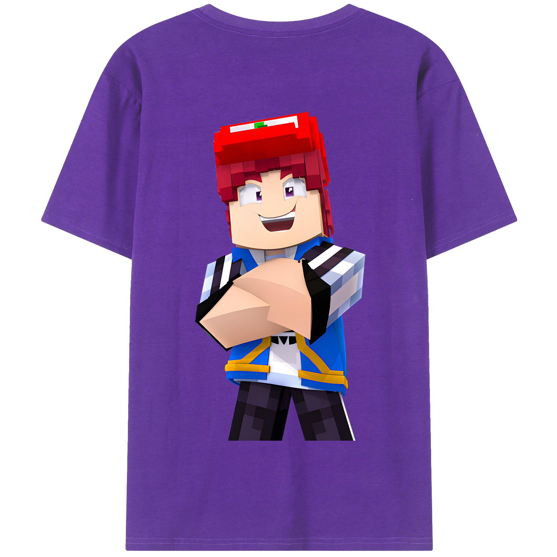 （画像用） マインクラフト ブロックの世界 Minecraft MC Block world 綿100％半袖Tシャツ（背面プリント）