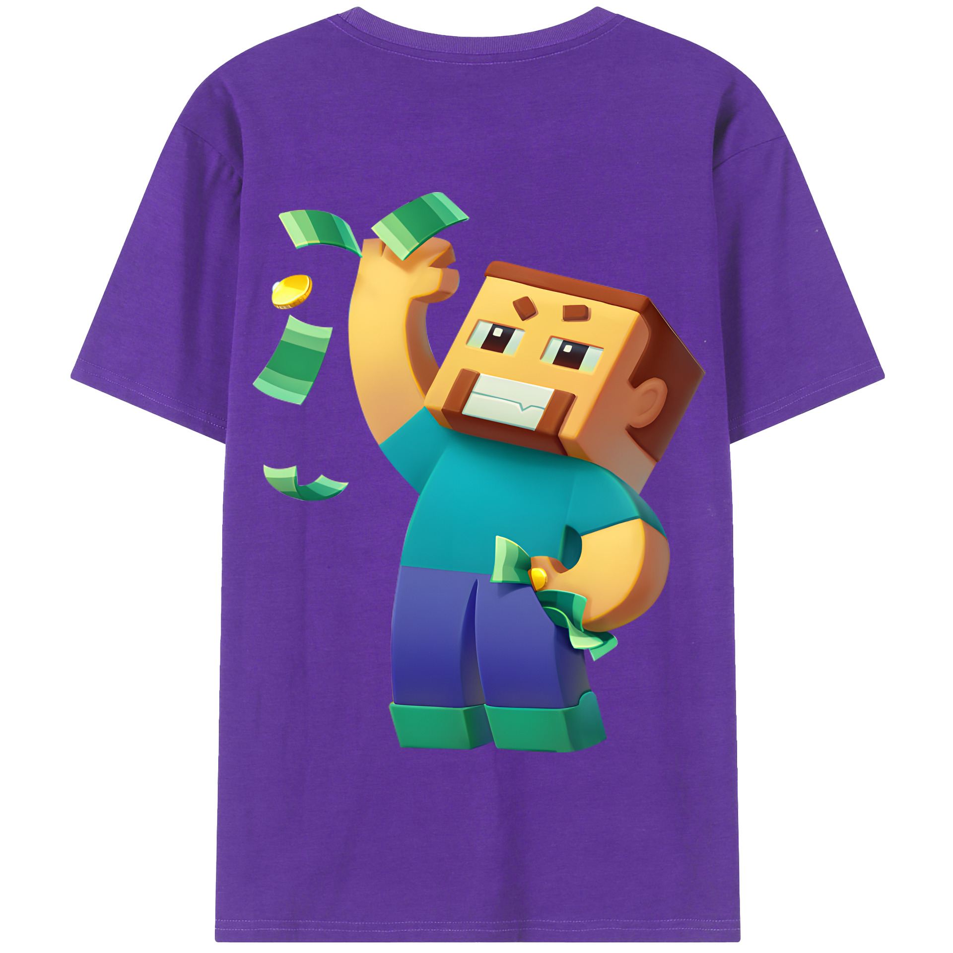 （画像用） マインクラフト ブロックの世界 Minecraft MC Block world 綿100％半袖Tシャツ（背面プリント）