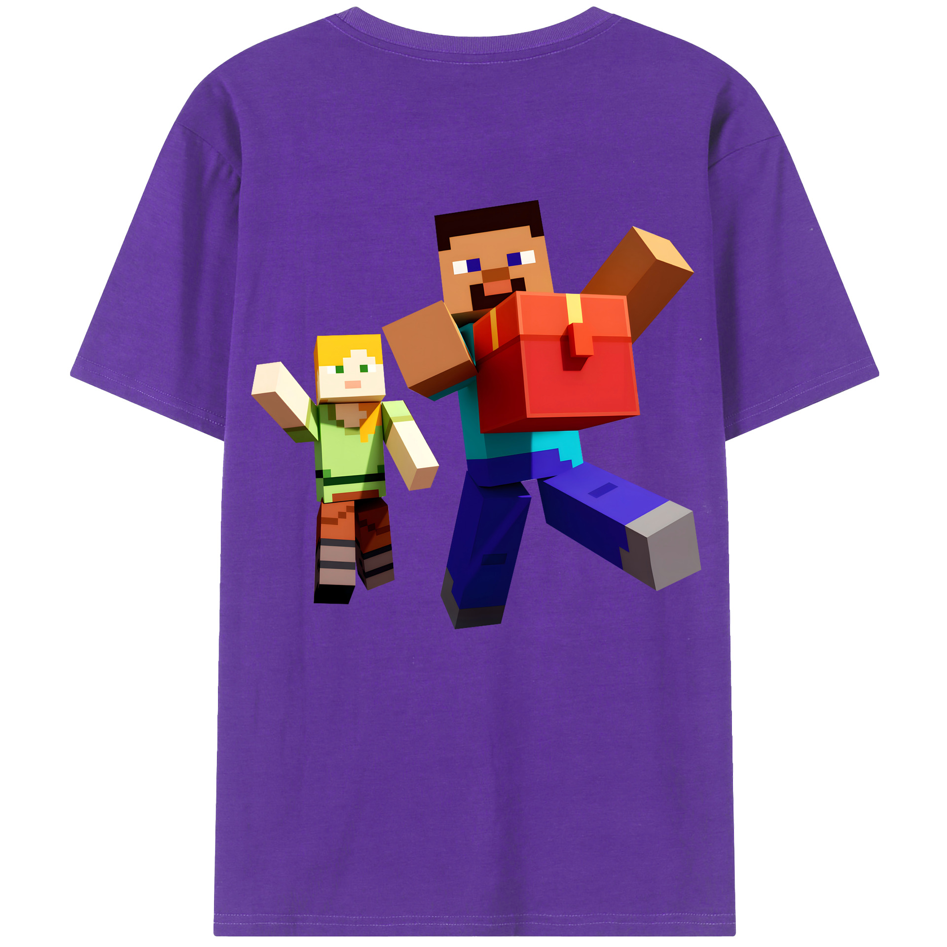 （画像用） マインクラフト ブロックの世界 Minecraft MC Block world 綿100％半袖Tシャツ（背面プリント）