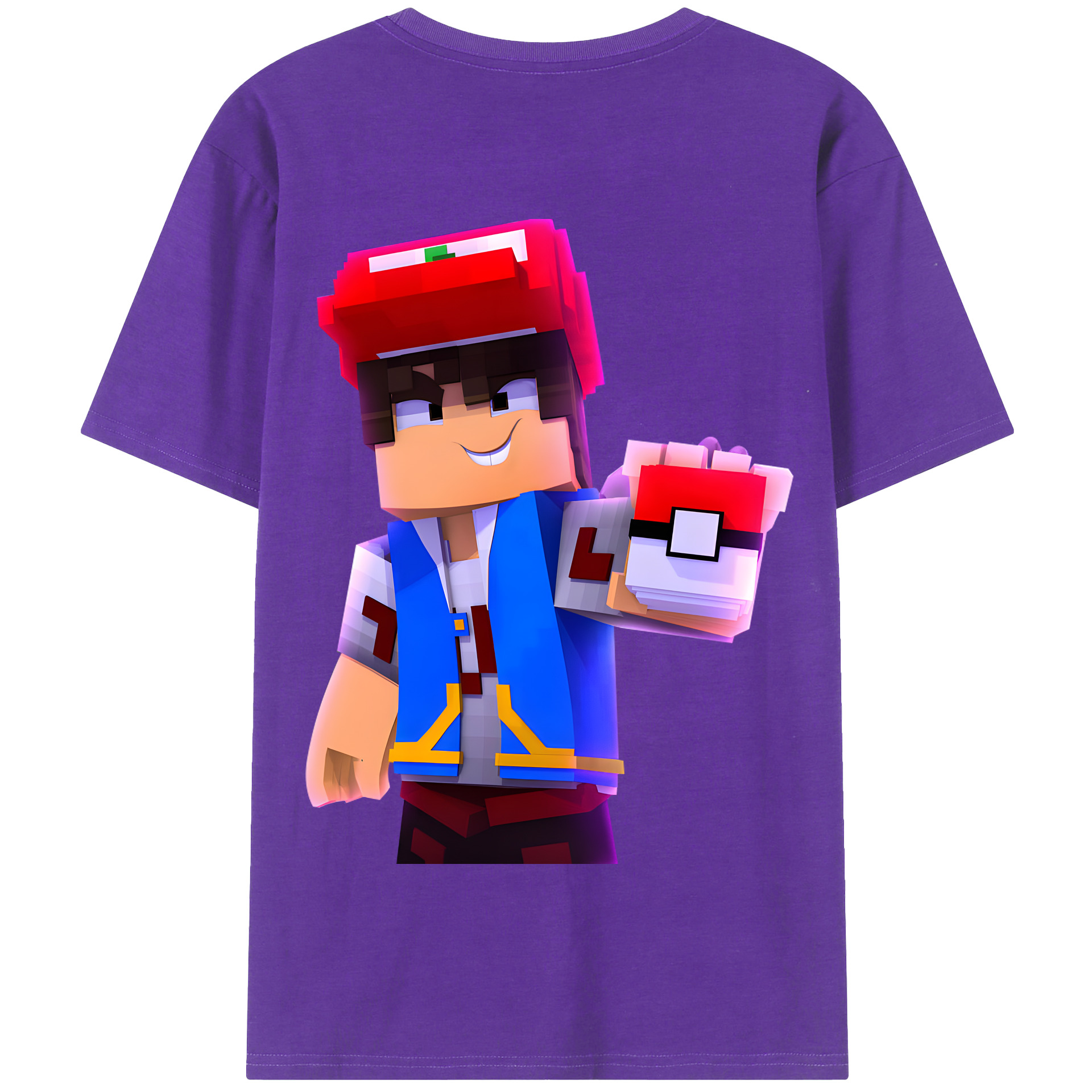 （画像用） マインクラフト ブロックの世界 Minecraft MC Block world 綿100％半袖Tシャツ（背面プリント）