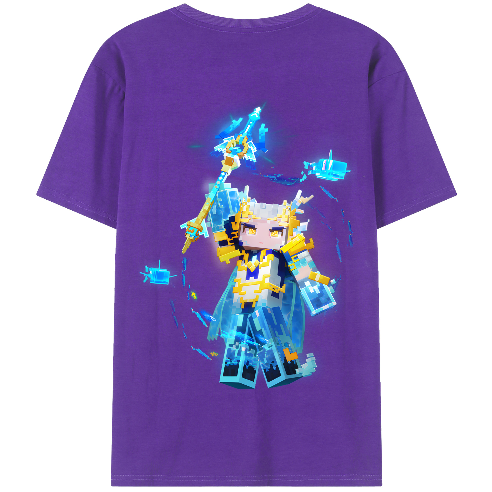 （画像用） マインクラフト ブロックの世界 Minecraft MC Block world 綿100％半袖Tシャツ（背面プリント）
