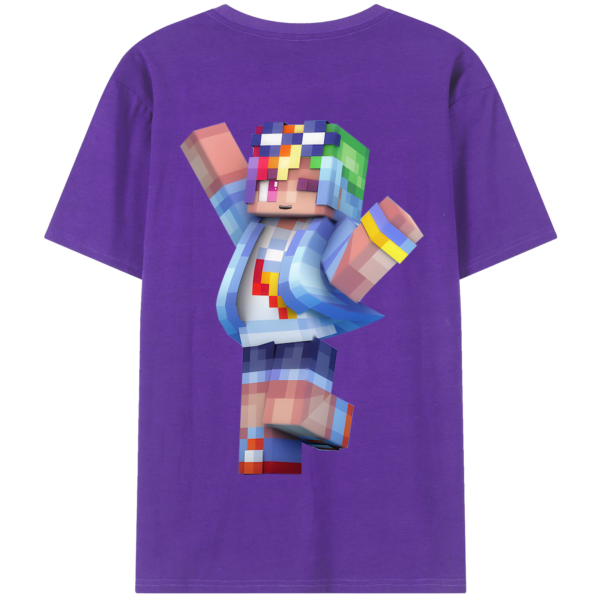 （画像用） マインクラフト ブロックの世界 Minecraft MC Block world 綿100％半袖Tシャツ（背面プリント）